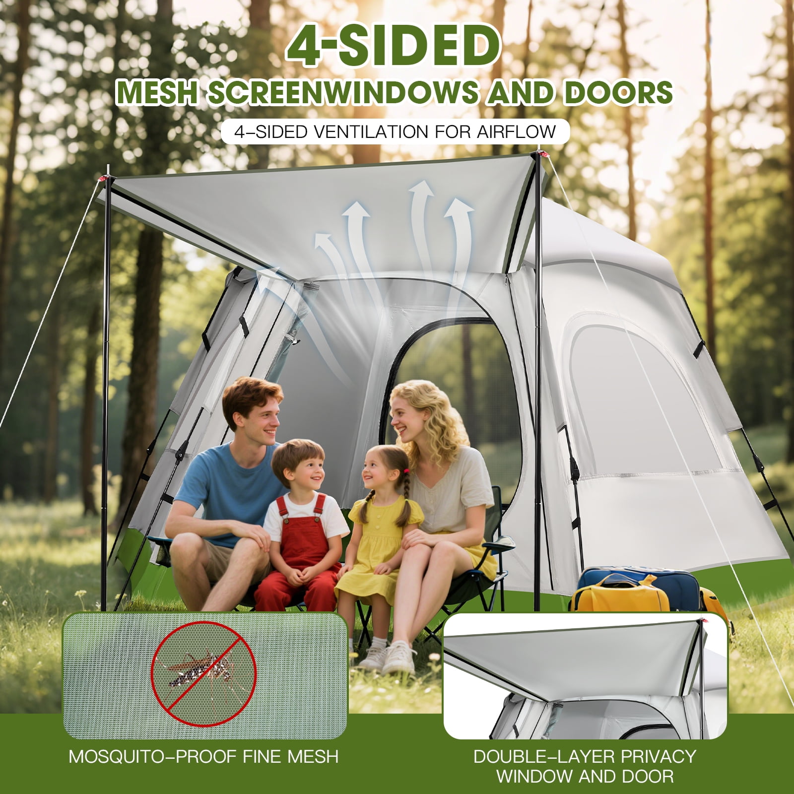 Fenbeli 4-6 Person Waterproof Family Camping Tent for All Seasons, Instant Setup Outdoor Tent with Double Doors, Dome Design for Family, Hiking & Traveling - Image 7