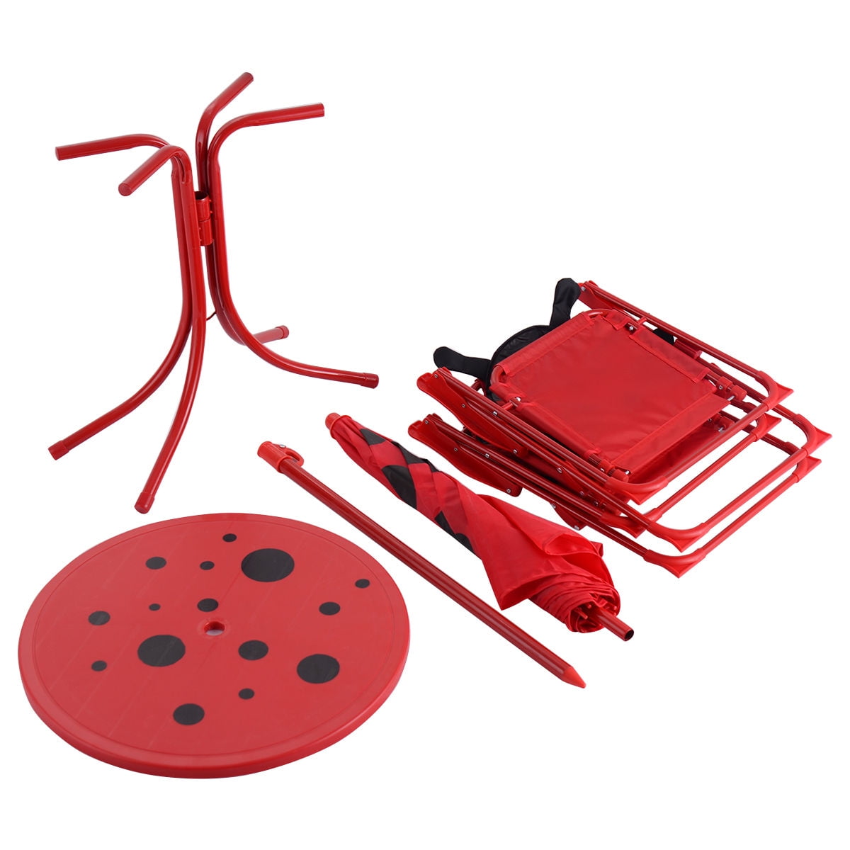 Costway Kids Patio Set Table And 2 Folding Chairs w/ Umbrella Beetle Outdoor Garden Yard - Image 5
