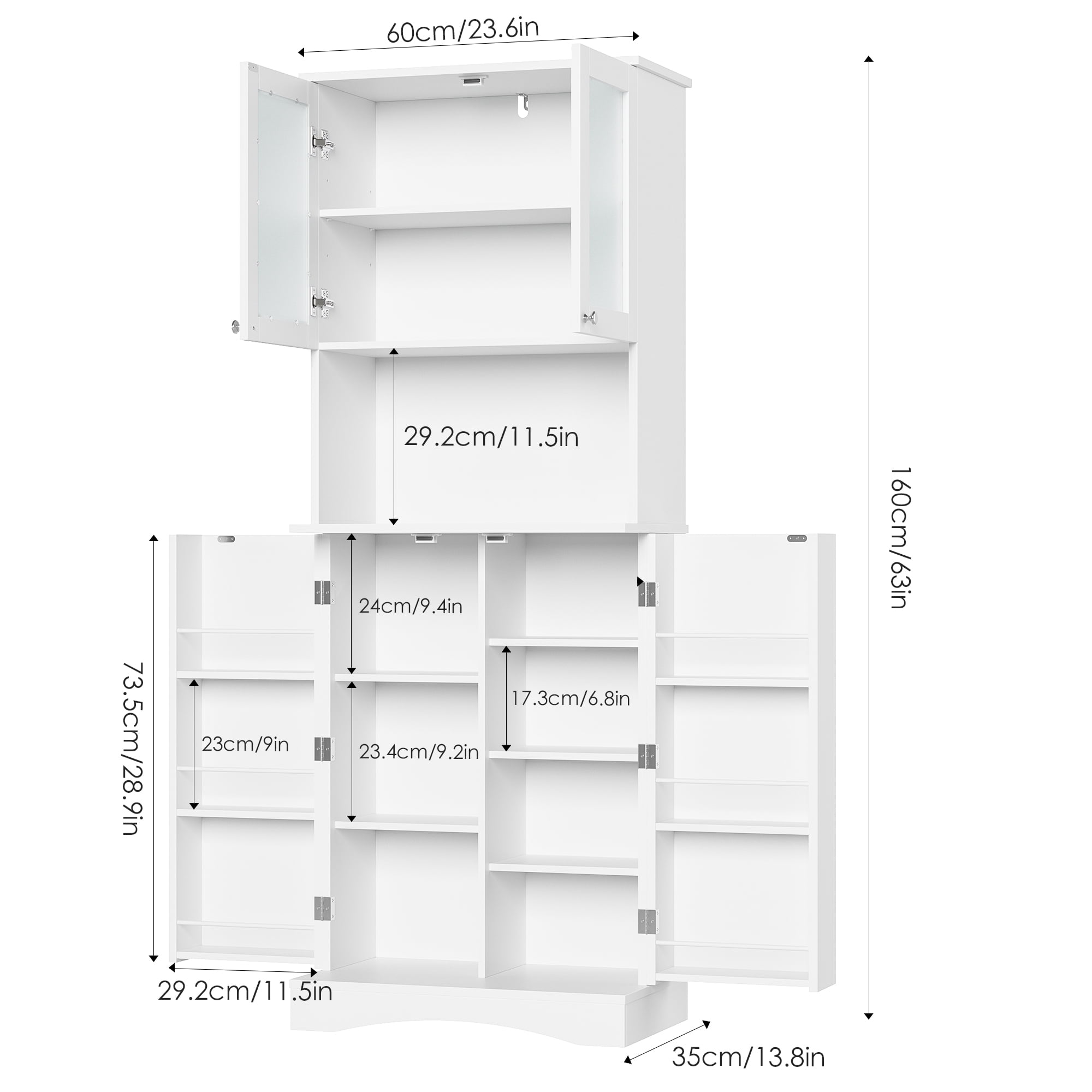 Homfa Farmhouse Kitchen Pantry with Microwave Shelf, 4 Doors Food Storage Cabinet with Adjustable Shelves for Dining Room, White - Image 2