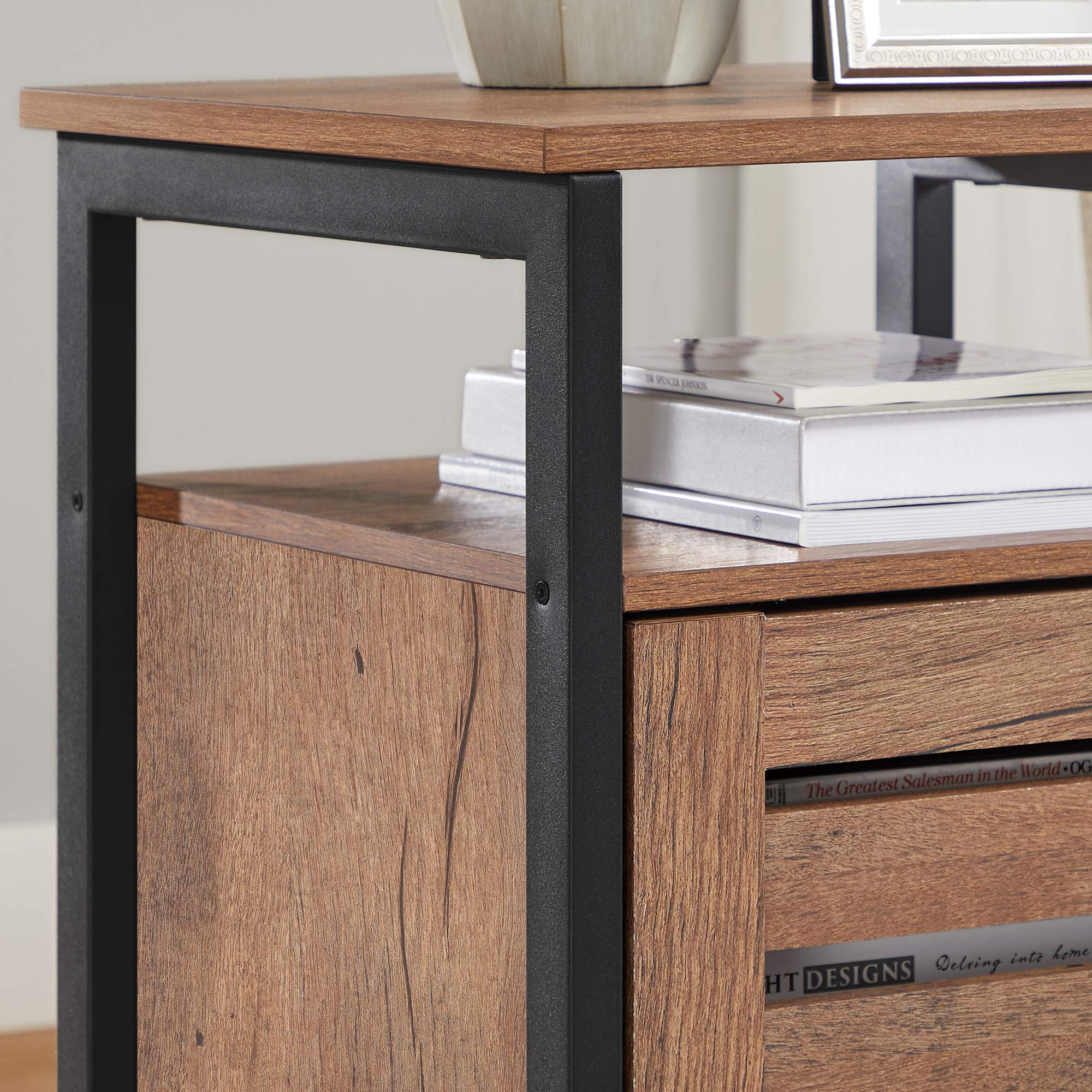 Nightstand - Industrial Style End Table with Adjustable Shelf - Steel Frame - Bedroom Furniture in Hazelnut Brown and Black - 15.7 x 15.7 x 23.6 Inches - Image 9