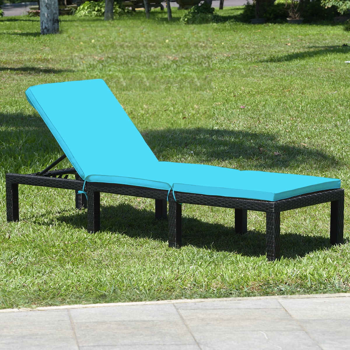 Topbuy Multiple Positions Rattan Outdoor Chaise Lounge - Blue - Image 3