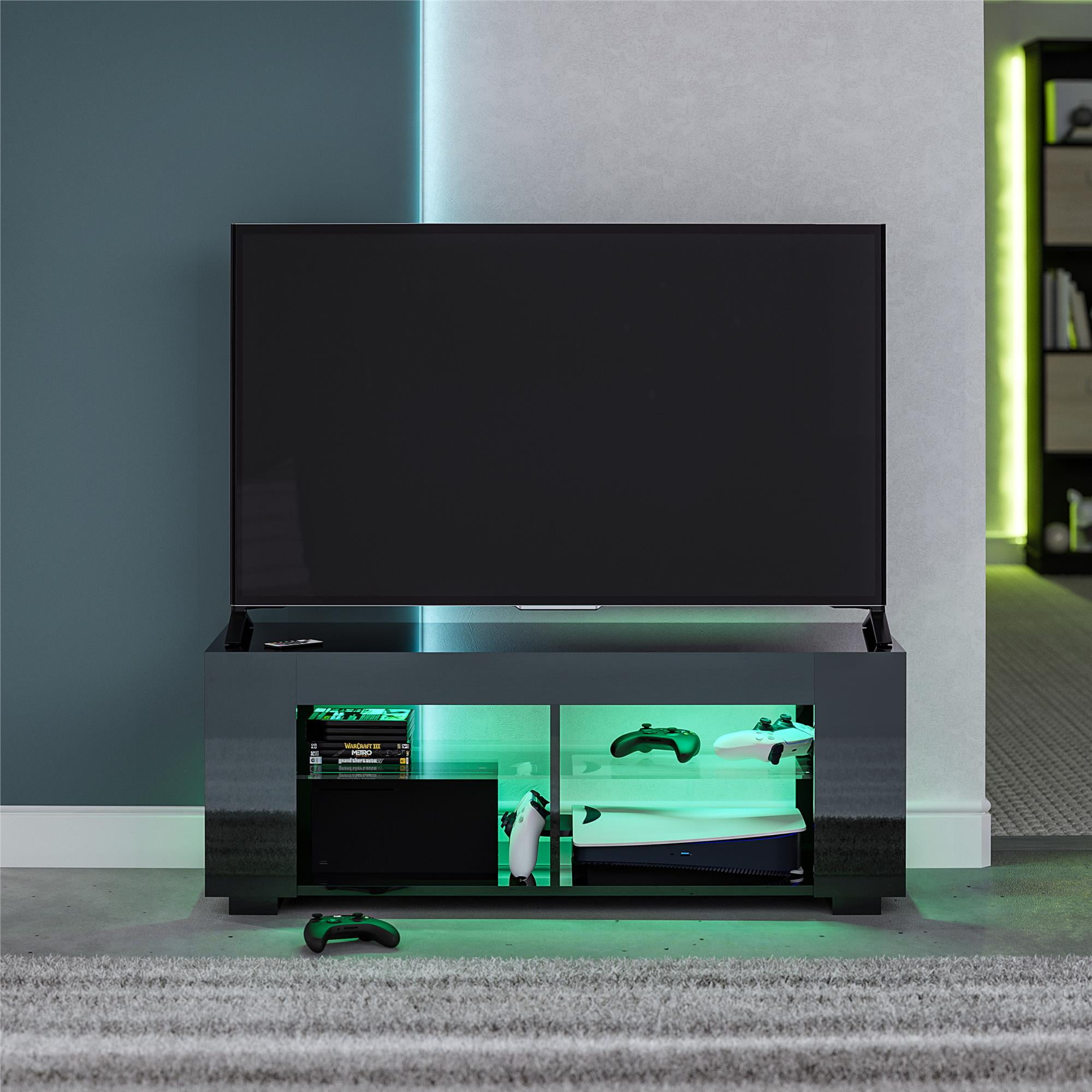 NTense LED TV Stand with Glass Shelves for TVs up to 55", Black Gloss - Image 9
