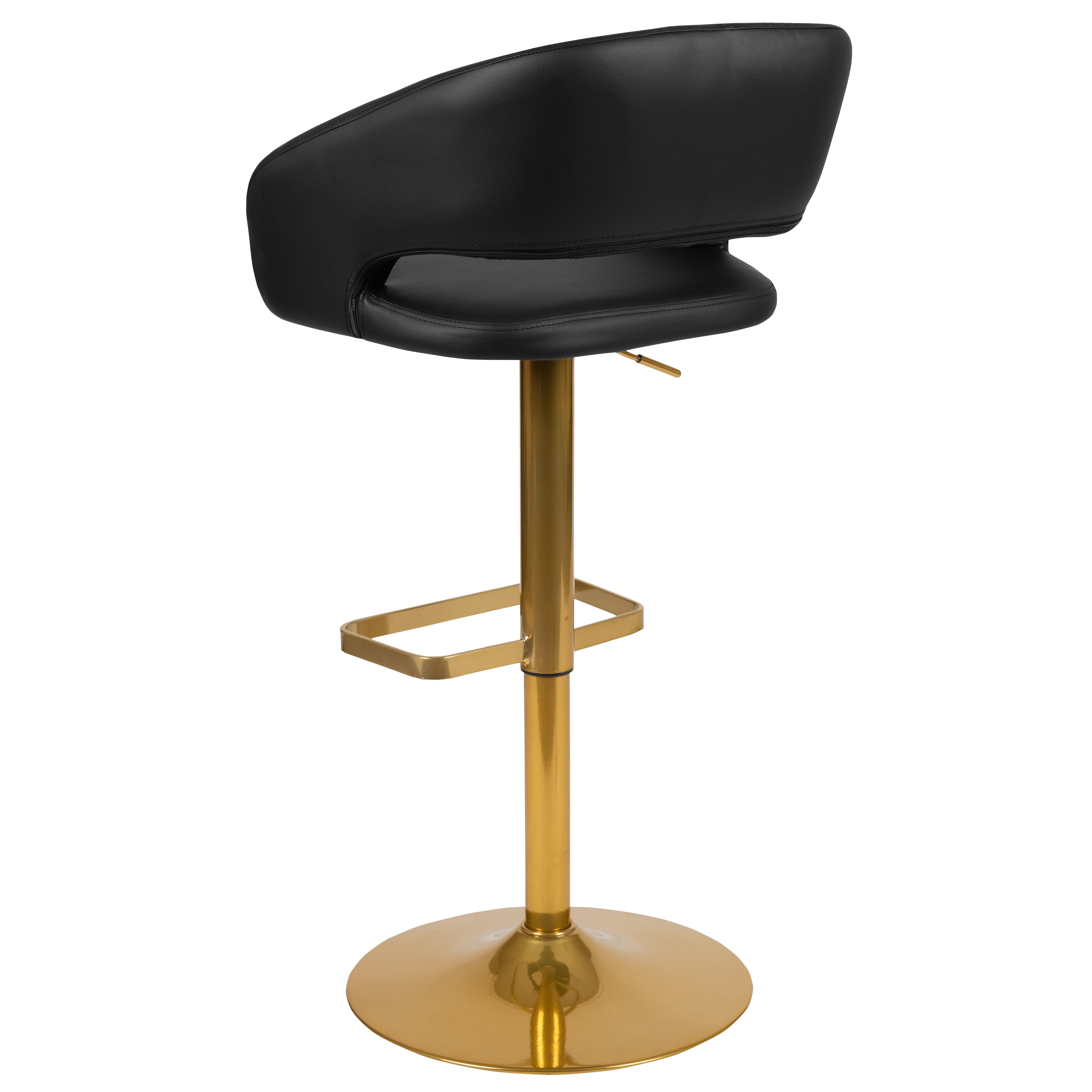 Flash Furniture Erik Contemporary Black Vinyl Adjustable Height Barstool with Rounded Mid-Back and Gold Base, Set of 2 - Image 9