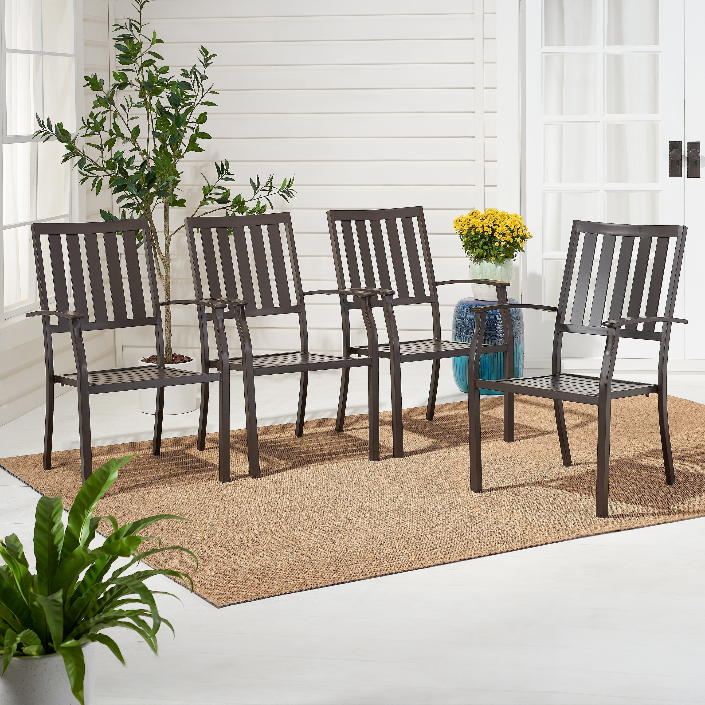 Better Homes & Gardens Camrose Farmhouse Steel Outdoor Slat Back Dining Chair - Set of 4, Brown - Image 2