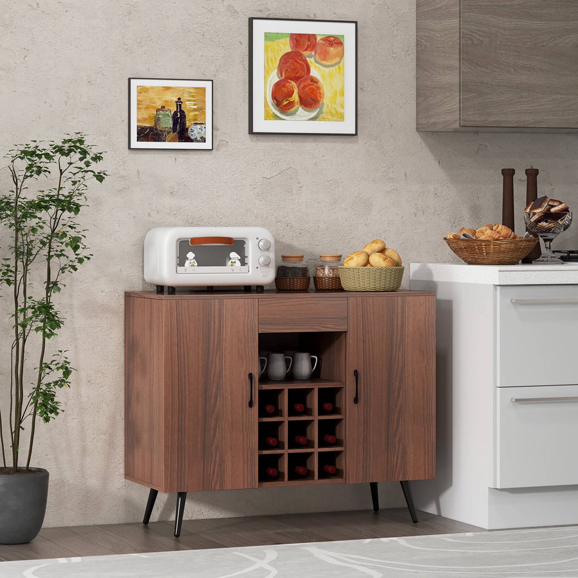 Costway Buffet Sideboard Cabinet Wine Bar Cabinet with Drawer & Adjustable Shelves - Image 7