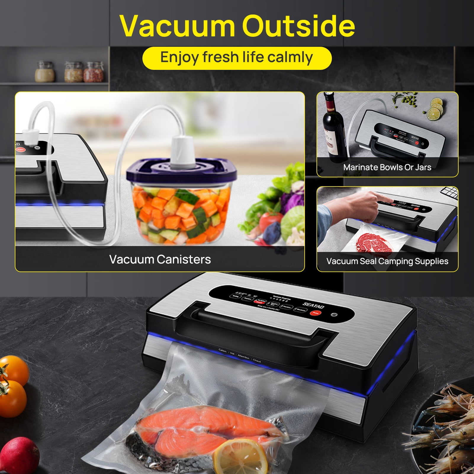 SEATAO VH5188 Vacuum Sealer, 90kPa Multifunctional Food Vacuum Sealer, Dry , Wet , Food Three Modes - Image 7