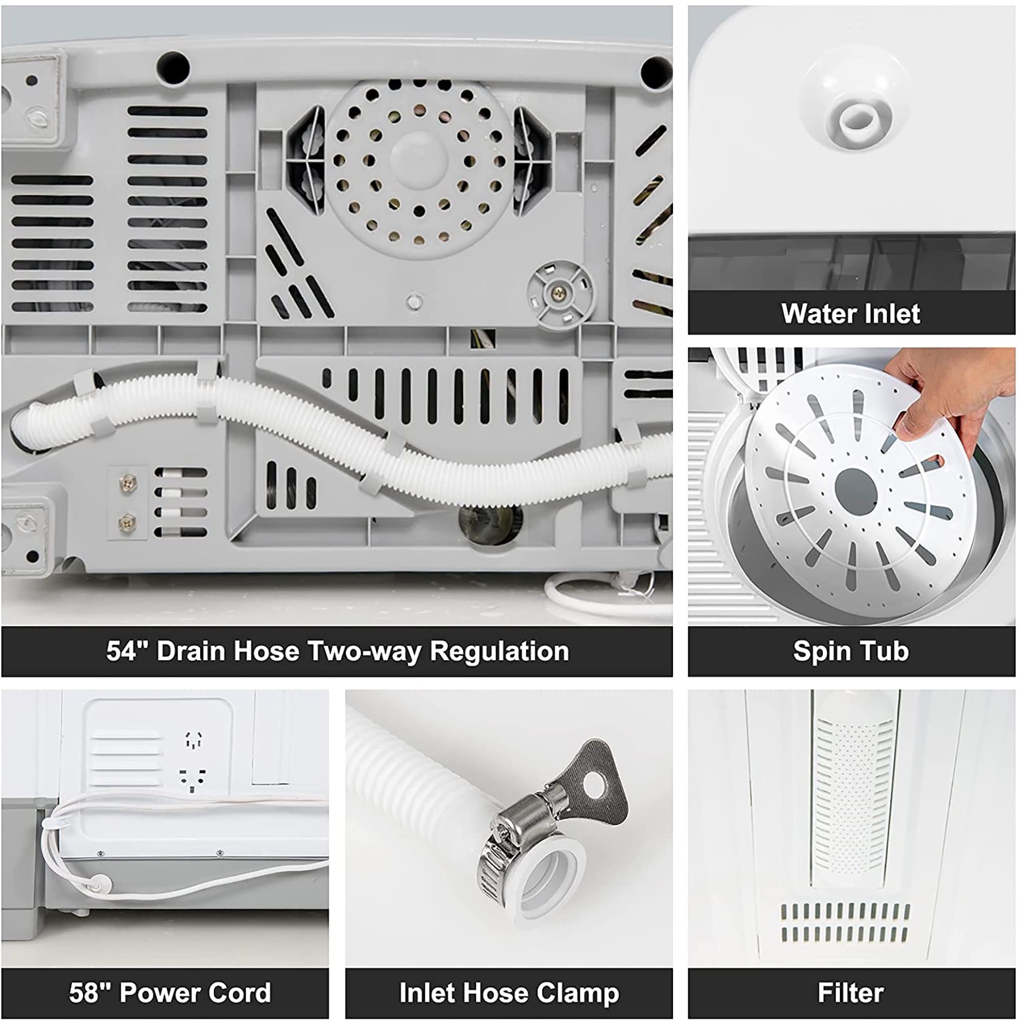 Costway Portable Twin Tub Washing Machine Washer(13.2lbs) & Spinner (8.8lbs) Grey - Image 5