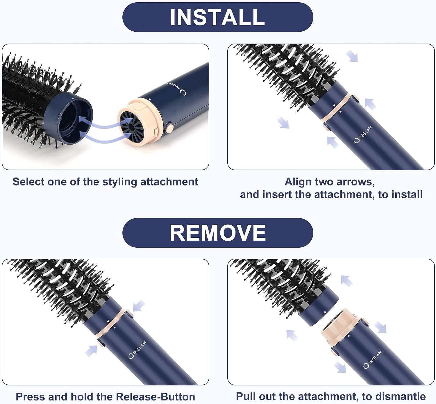 IG INGLAM MegaAIR Styler, 5 in 1 Hair Styler with 110,000 RPM, Ionic Hot Air Brush Set, High-Speed Hair Dryer Volumizing and Shape, Prussian Blue - Image 7