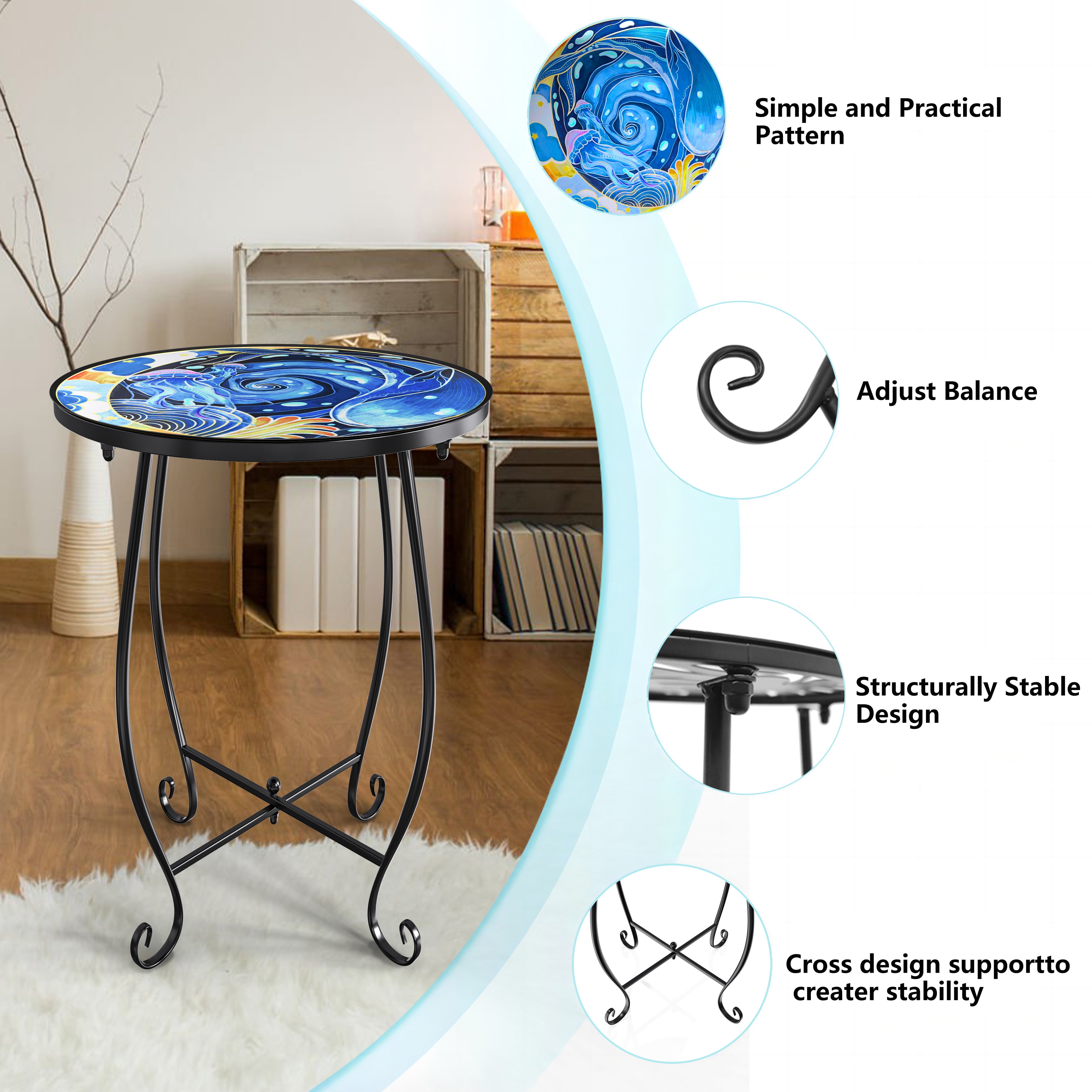 Rekopi 2 Pack Outdoor Mosaic Side Table, 17 Inch High Small Patio Outdoor Table, Indoor Folding Round Side Table for Bistro Balcony Garden - Image 3