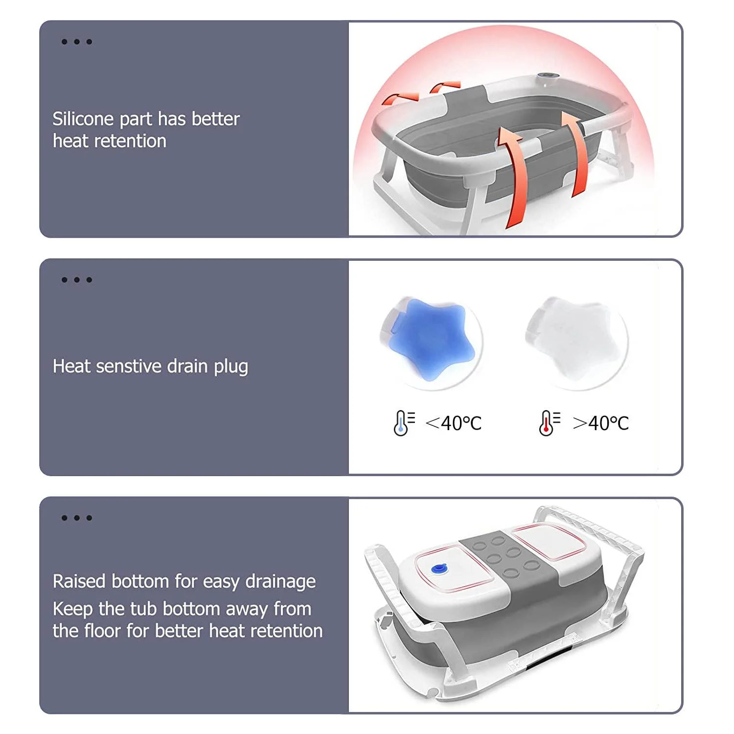 TOPCHANCES Collapsible Baby Bathtub with Thermometer, Newborn Baby Shower Tub with Baby Tub Cushion & Bath Net, Portable Baby Folding Bathtub for 0-12 Month Newborn, Grey - Image 9