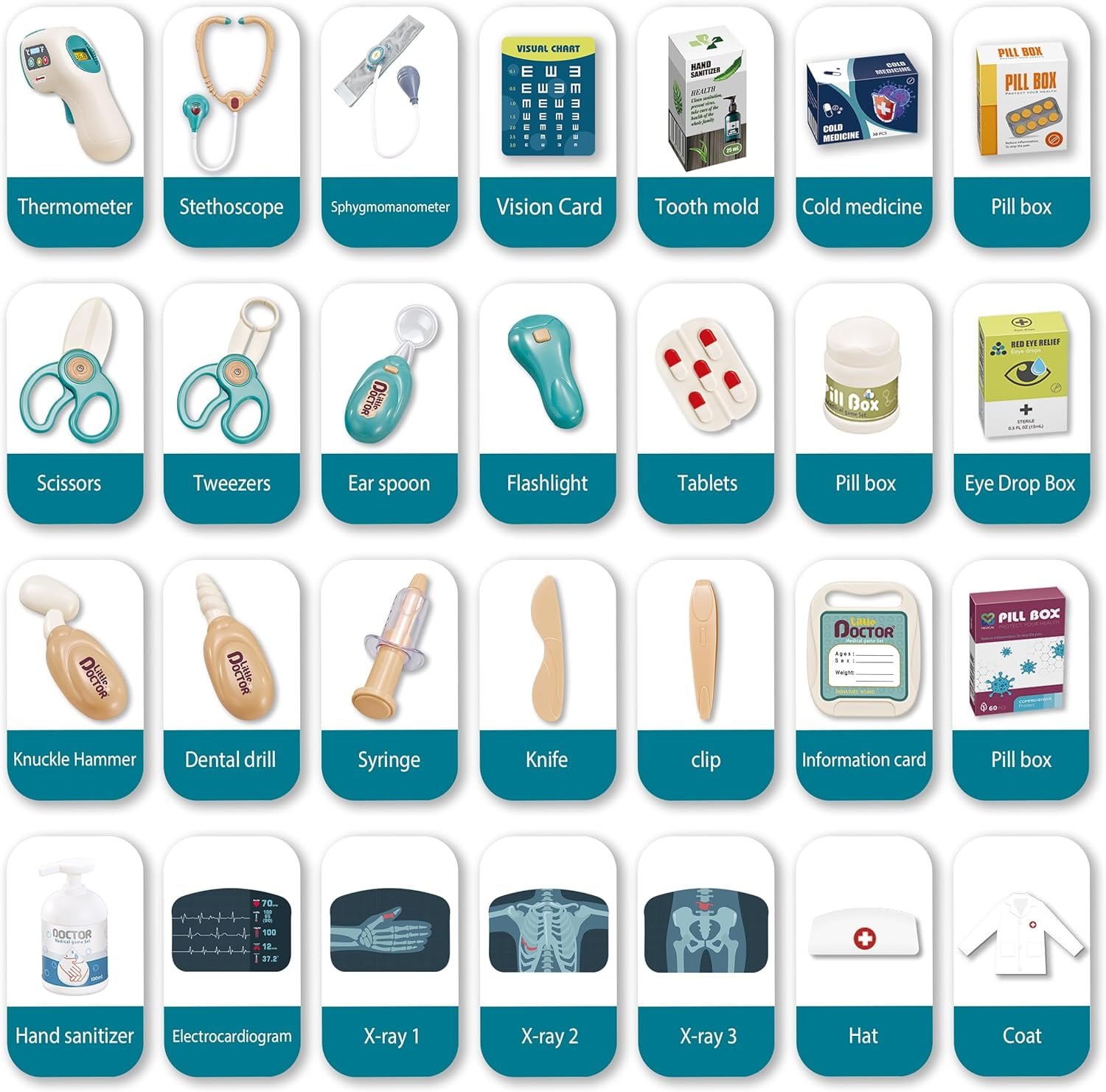 Toy Doctor Kit for Kids, Pretend Medical Station Set for Boys & Girls, 28 Accessories Mobile Cart with Lights and Thermometer, Kids Doctor Kit for Toddlers 3-5 Years Old - Image 4