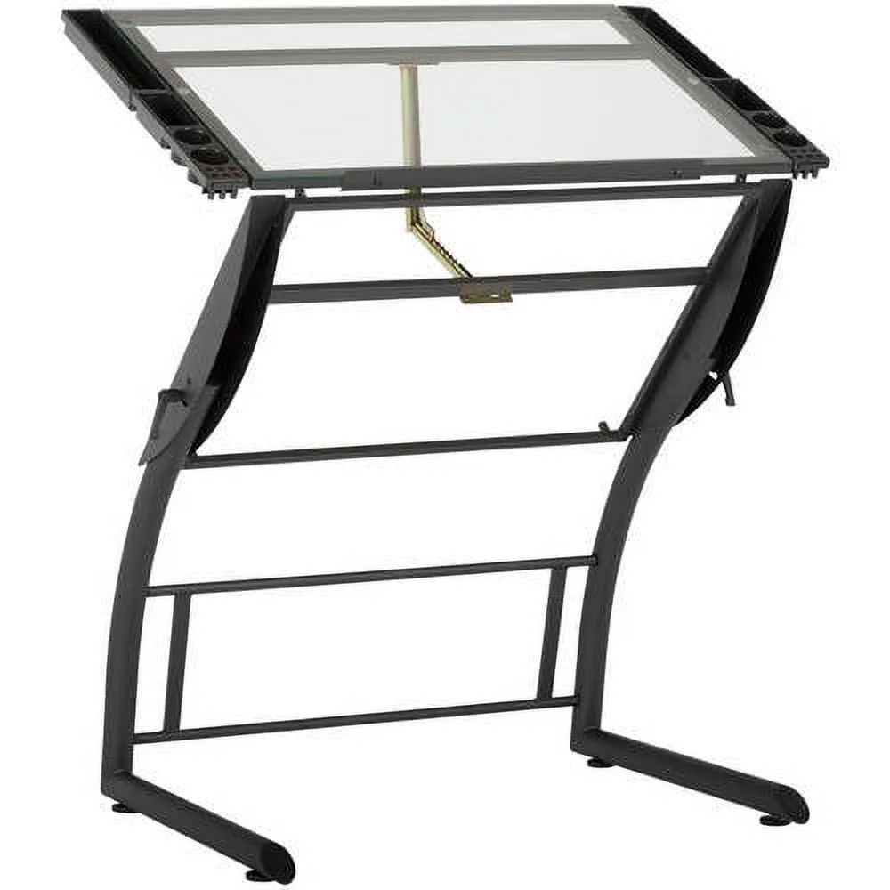 Studio Designs Triflex Hieght Adjustable Metal Frame with Glass Angle Adjustable Top Drafting Drawing Table Stand or Sit , Black/Clear Glass - Image 10