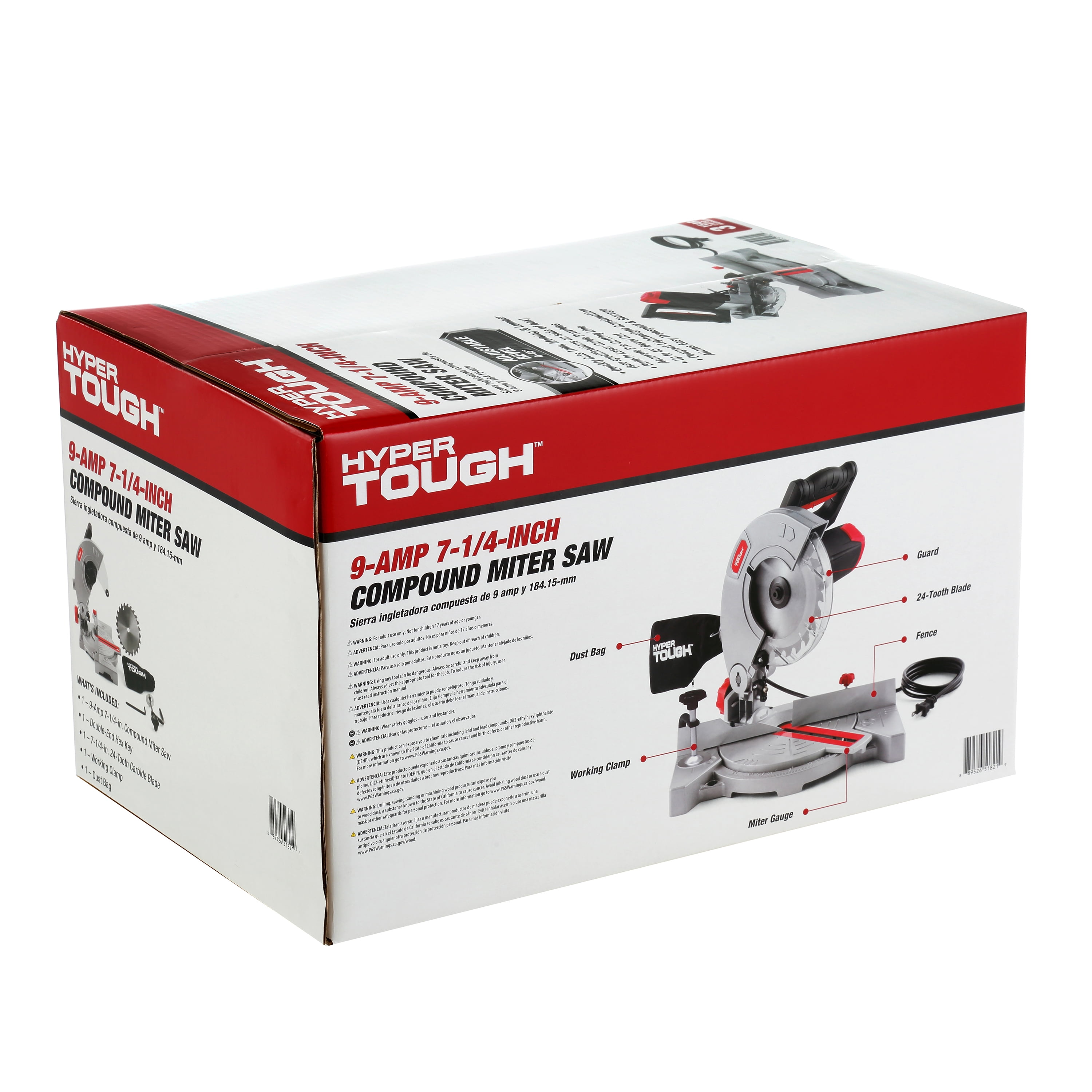 Hyper Tough 7-1/4 Inch 9 Amp Corded Compound Miter Saw, Laser Guide, New Condition - Image 2