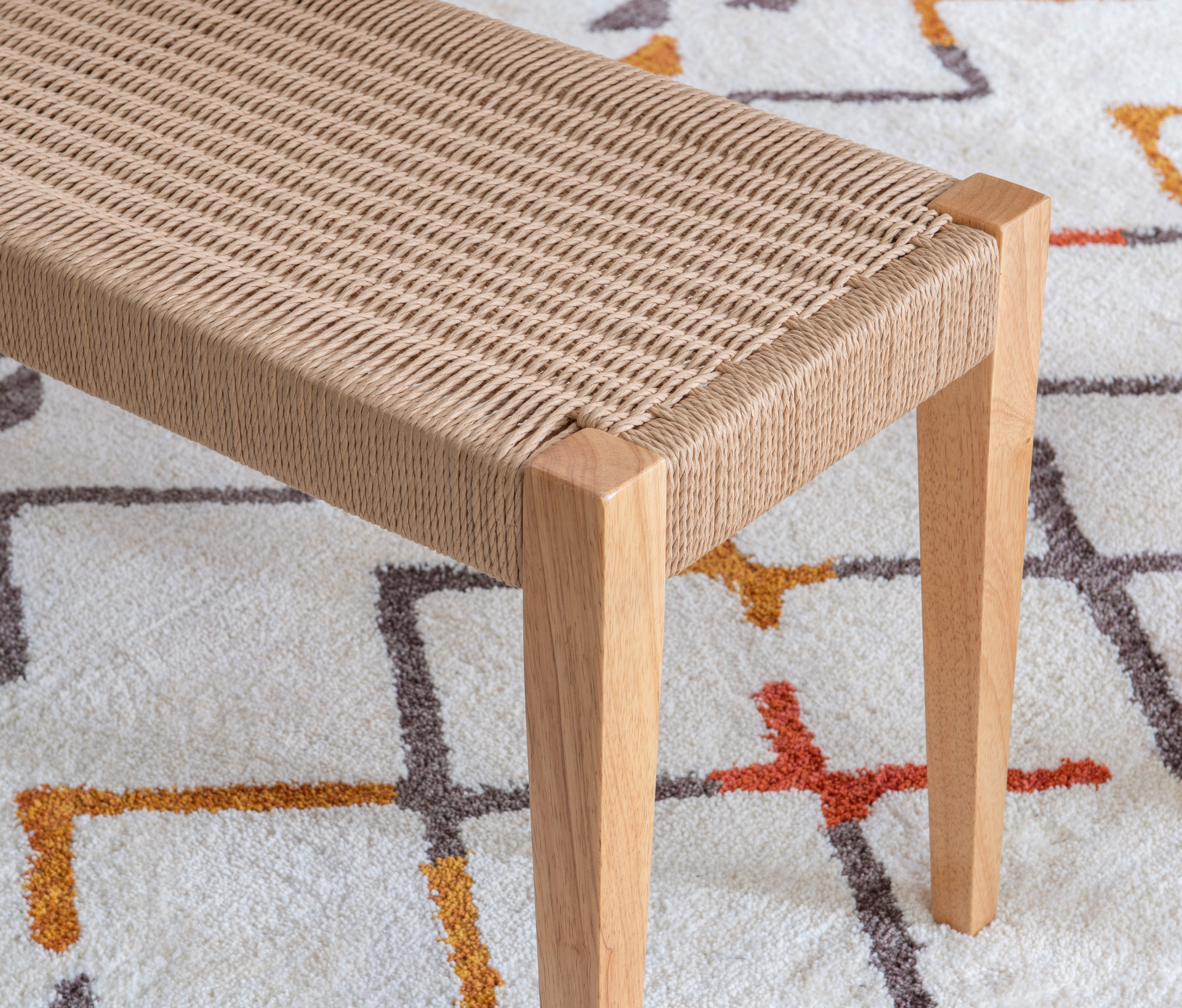 Powell Holden Dining Bench with Handwoven Rope Seat, Natural/Natural - Image 4