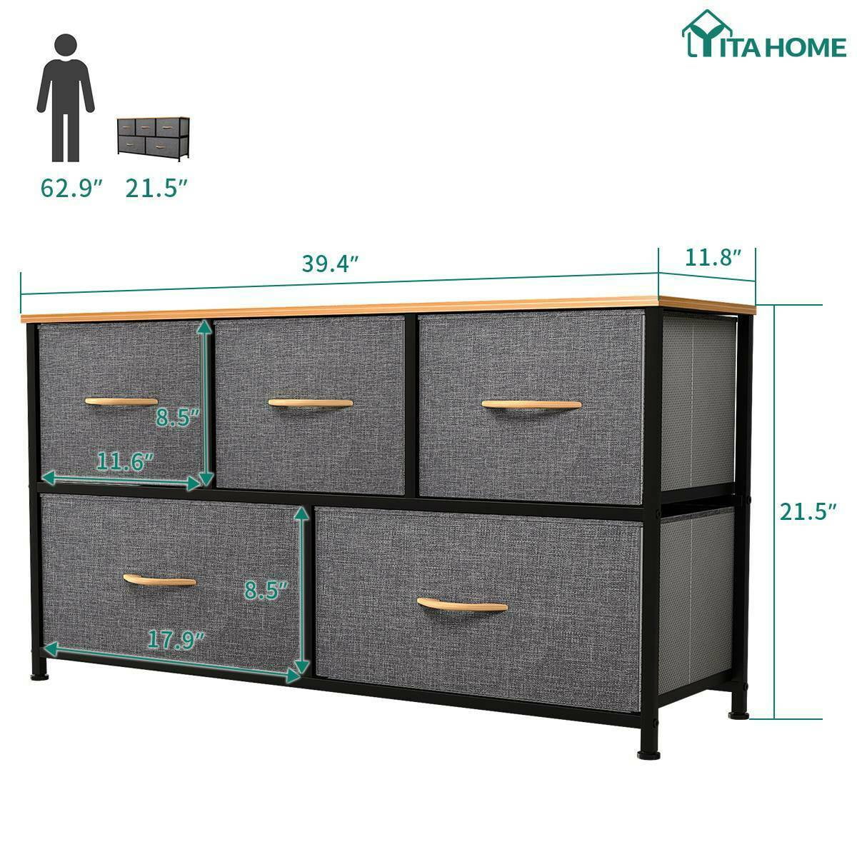 DEXTRUS 5-Drawer Fabric Dresser, Storage Chest for Adults & Teens, Dark Gray, Metal Frame & Wood Top - Image 3