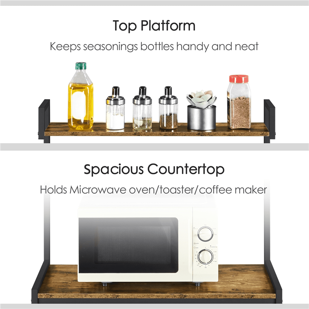 Alden Design 55″Kitchen Baker's Rack with Power Outlet 10 S-Hooks, 4-Tier, Rustic Brown - Image 2