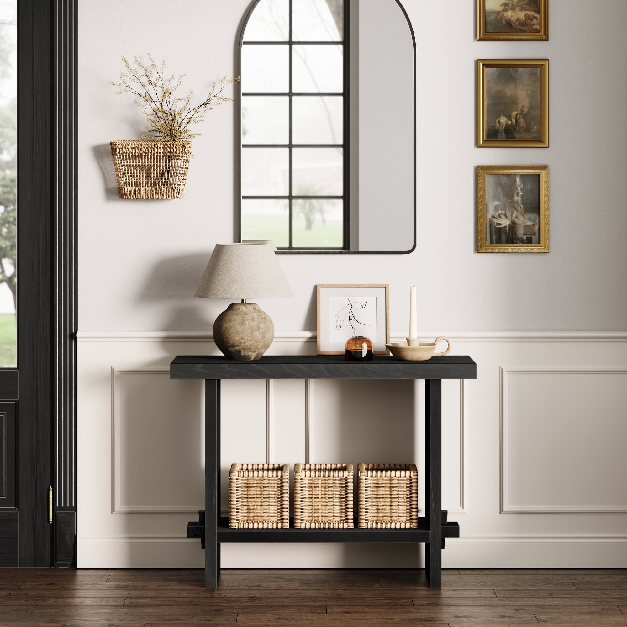 Nathan James Virgo Farmhouse Console Table, Open Storage 2-Tier Behind the Sofa Table, Entryway Accent Table, Reclaimed Black Oak - Image 3