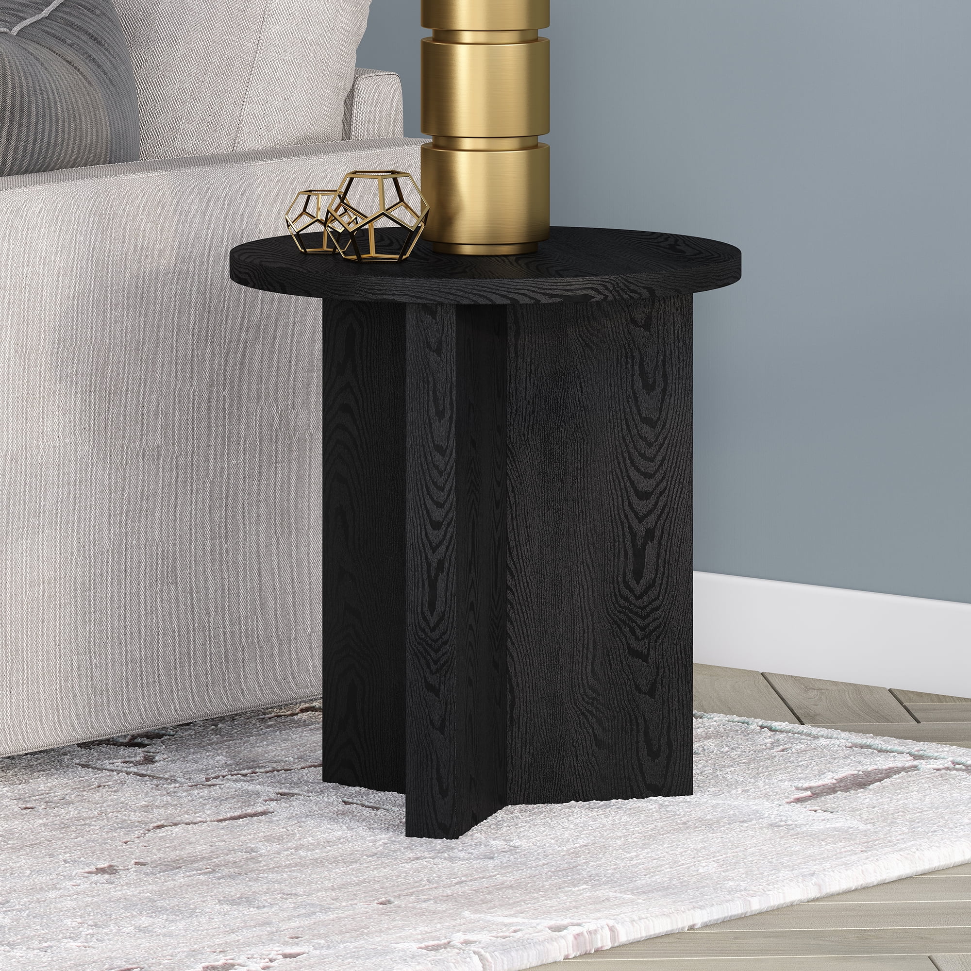 Evelyn&Zoe Anders 20" Wide Round Side Table, Black Grain - Image 2