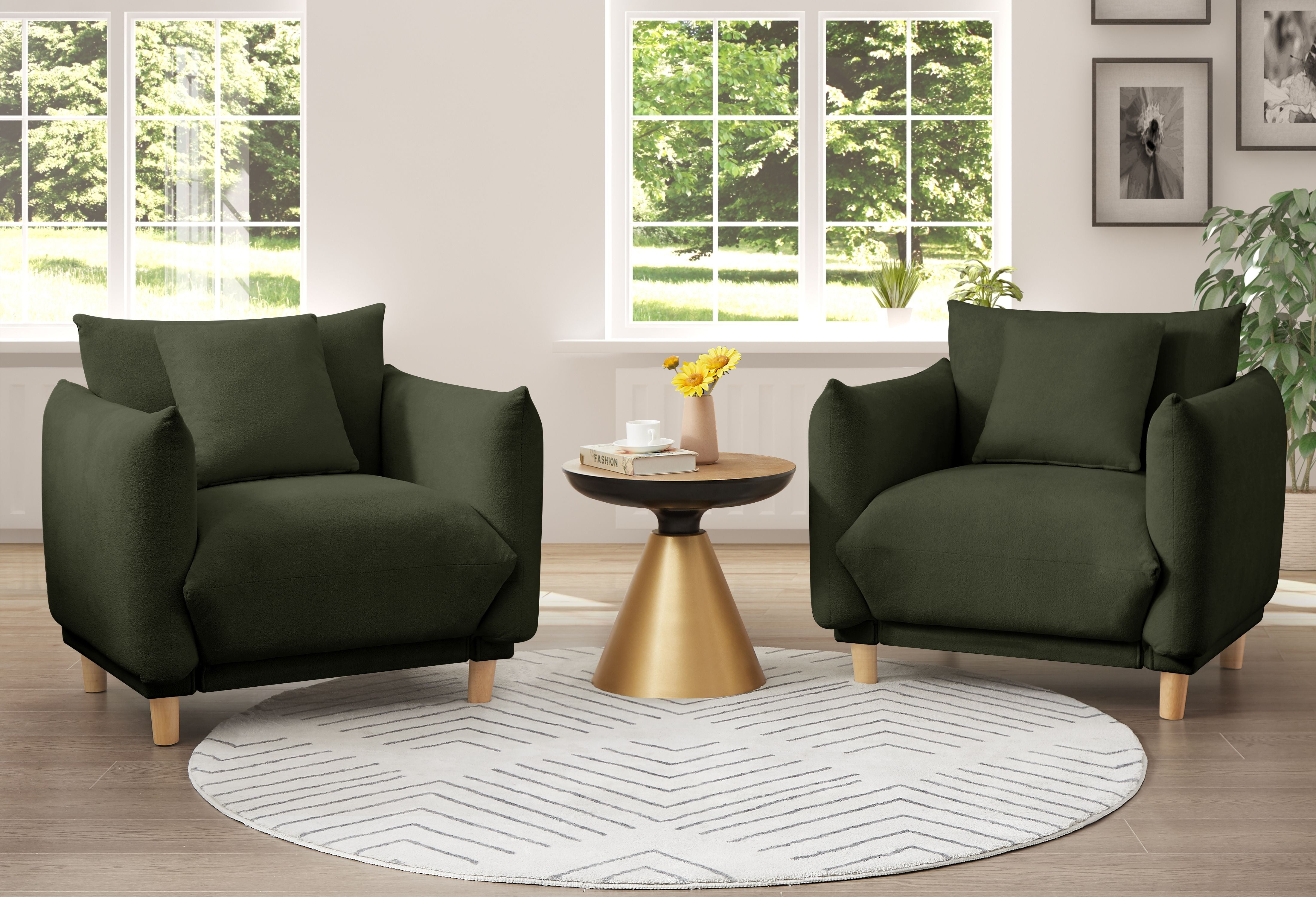 Oversize Accent Chairs for Living Room,Comfy Towelling Fabric Upholstered Armchair,Mid Century Modern Reading Arm Chair Single Sofa Chair with Wood Legs for Living Room Bedroom Playroom,Dark Green - Image 8