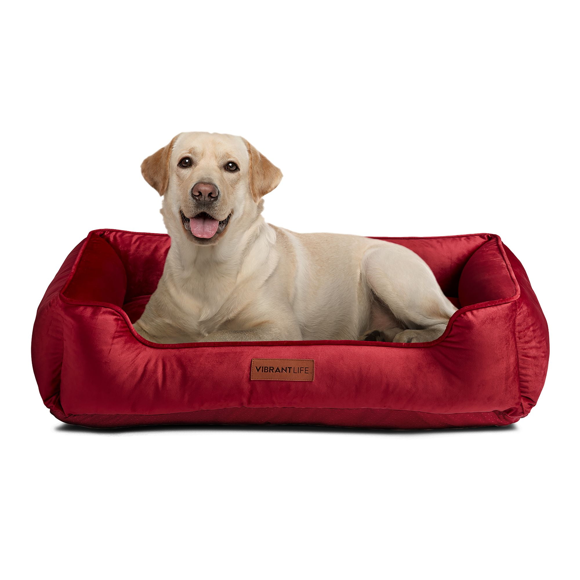 Vibrant Life Faux Velvet Box Dog Bed, Large, Red, 27" x 37" - Image 2