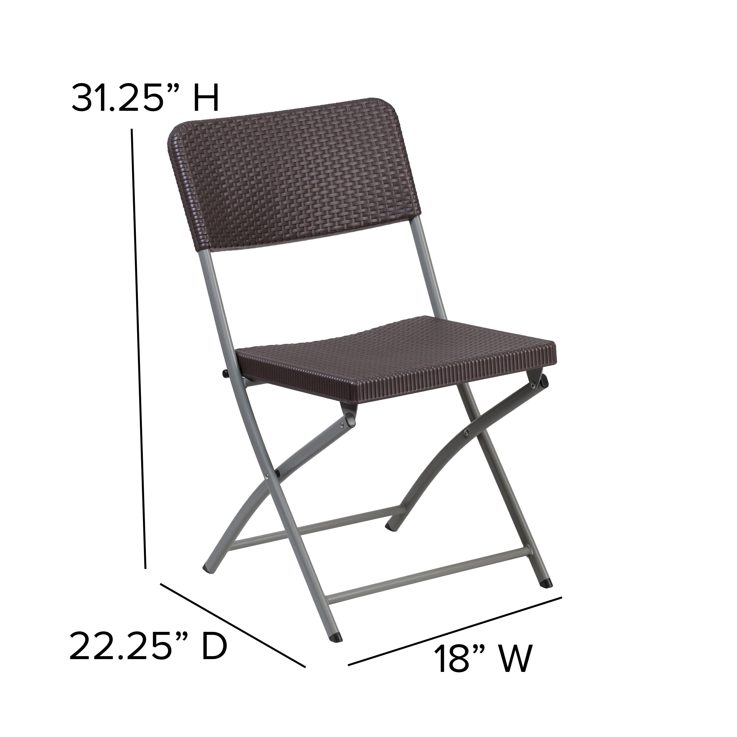 Flash Furniture 6 Pack HERCULES Series Brown Rattan Plastic Folding Chair with Gray Frame - Image 12