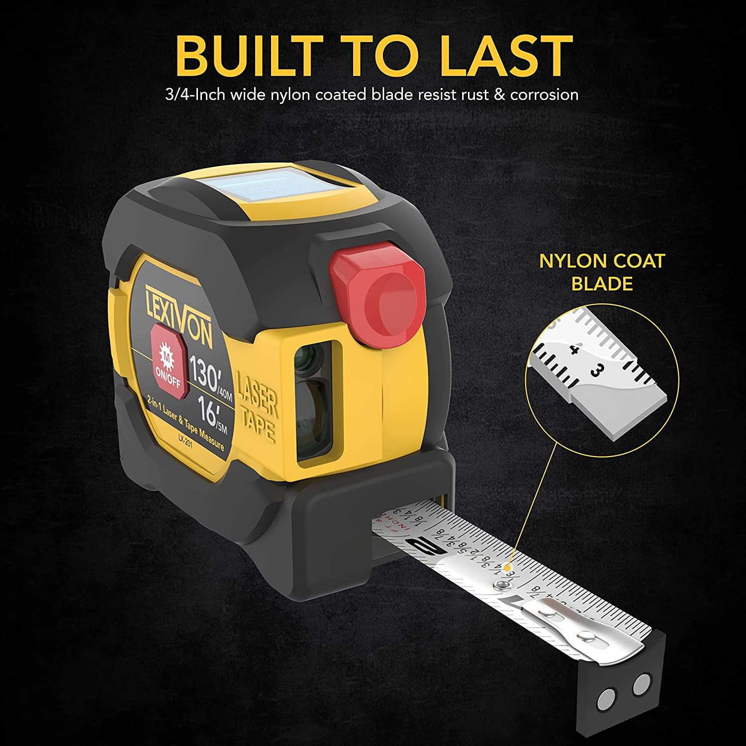 LEXIVON 2 in 1 Digital Laser Tape Measure | 130ft/40m Laser Distance Meter Display On Backlit LCD Screen with 16ft/5m AutoLock Measuring Tape | Ft/Inch/Fractions/M/mm(LX-201) - Image 2