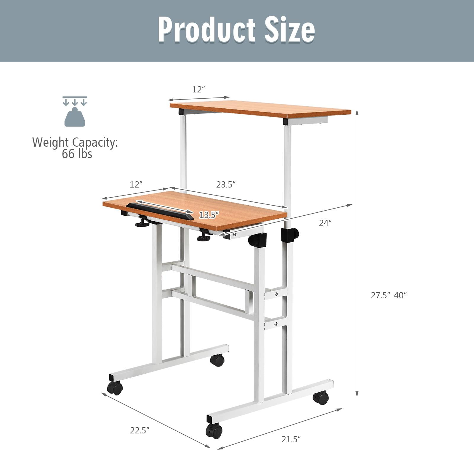 Giantex Mobile Standing Desk, Height Adjustable Stand up Desk w/Lockable Casters for Standing or Sitting, Home Office Computer Workstation - Image 7