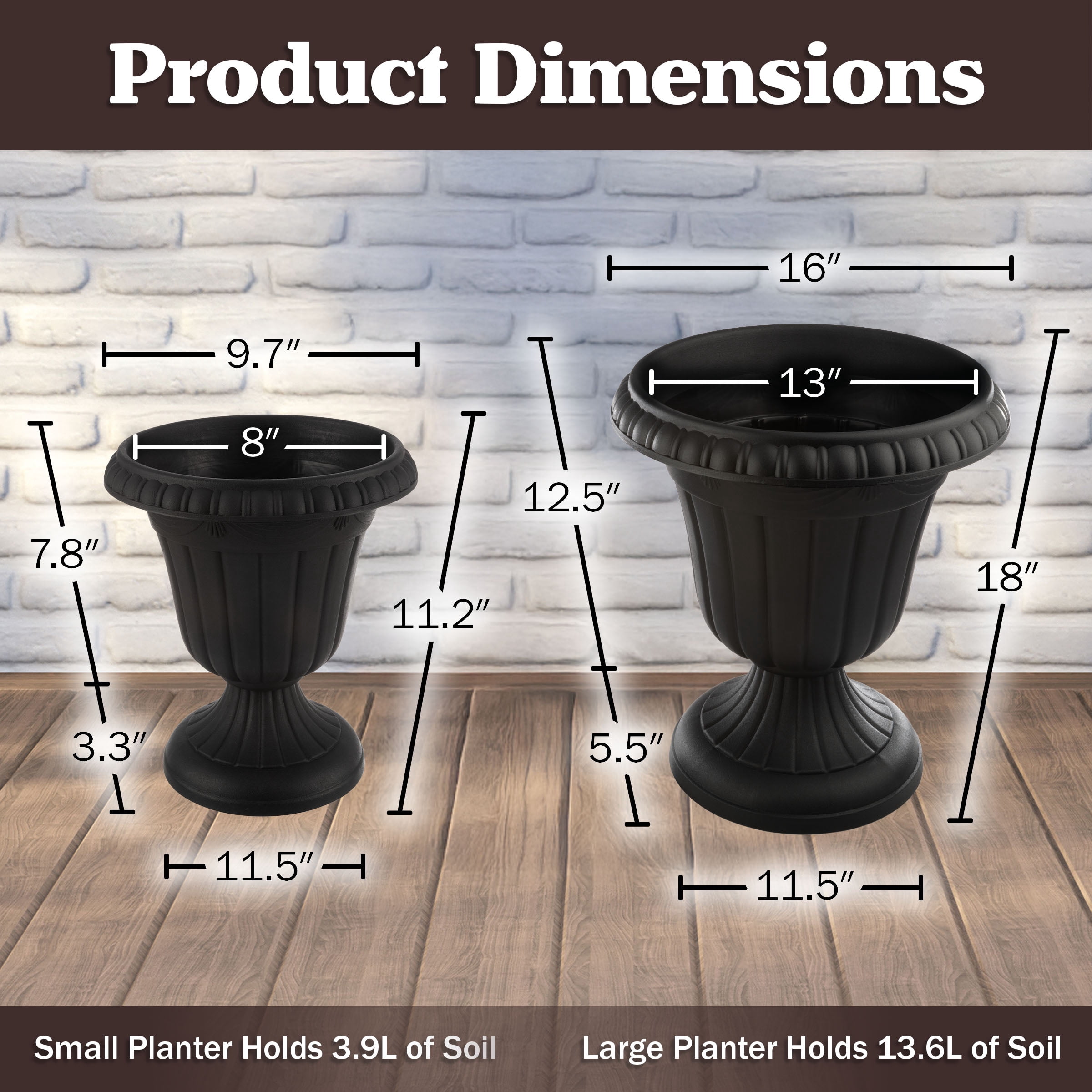 Pure Garden Large and Small Outdoor Urn Planter 2-Pack, Black - Image 5