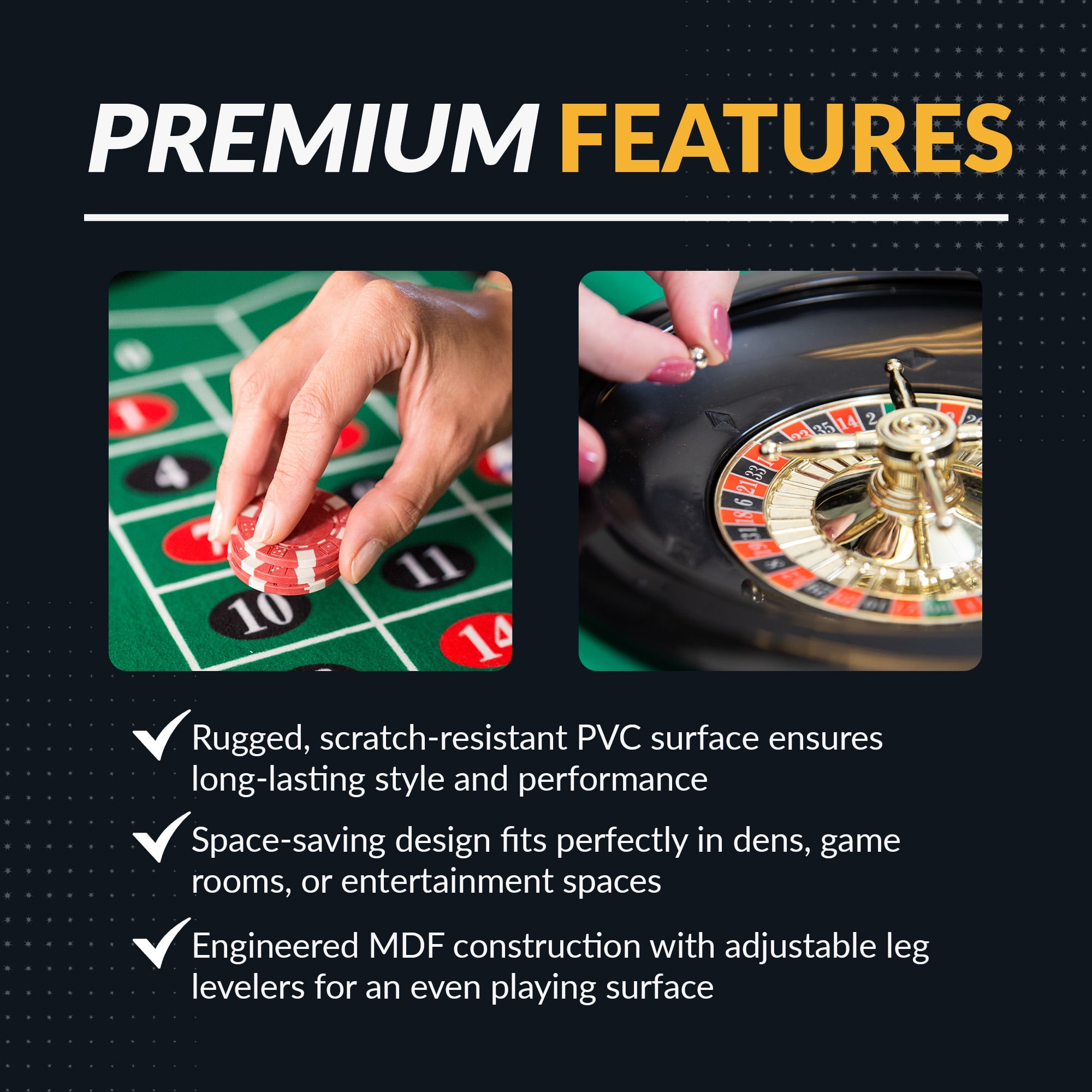 Hathaway Monte Carlo 4-In-1 Casino Table with Blackjack, Roulette, Craps and Bar Table, Black, Green, 47.75-In W - Image 2