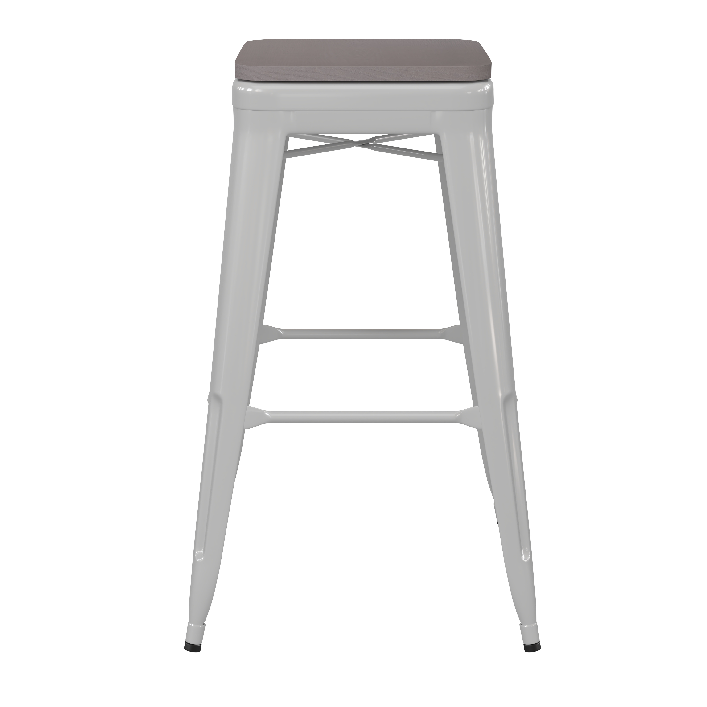 Flash Furniture Kai Commercial Grade 30" High Backless White Metal Indoor-Outdoor Barstool with Gray Poly Resin Wood Seat - Image 10