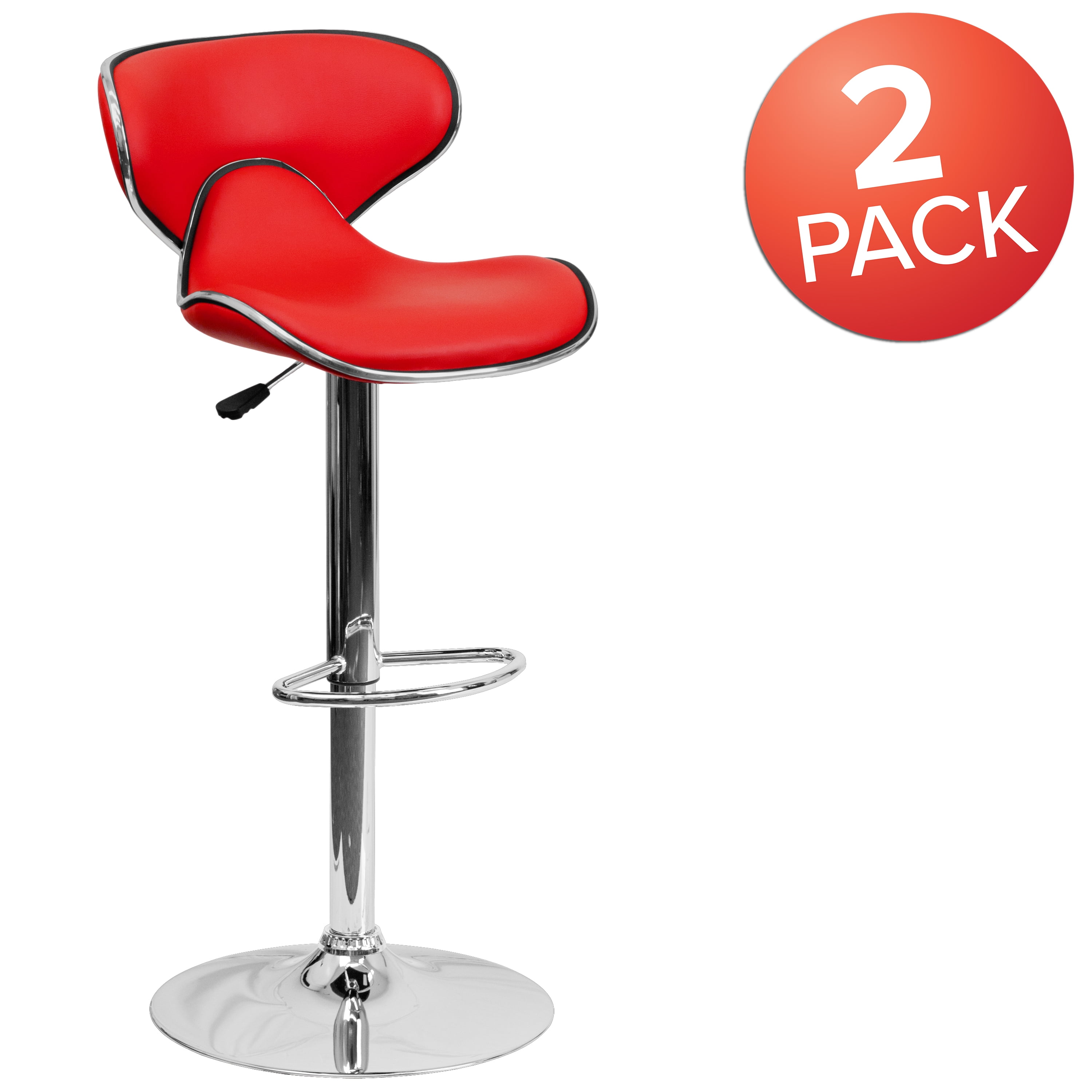 Flash Furniture 2 Pack Contemporary Cozy Mid-Back Red Vinyl Adjustable Height Barstool with Chrome Base - Image 5
