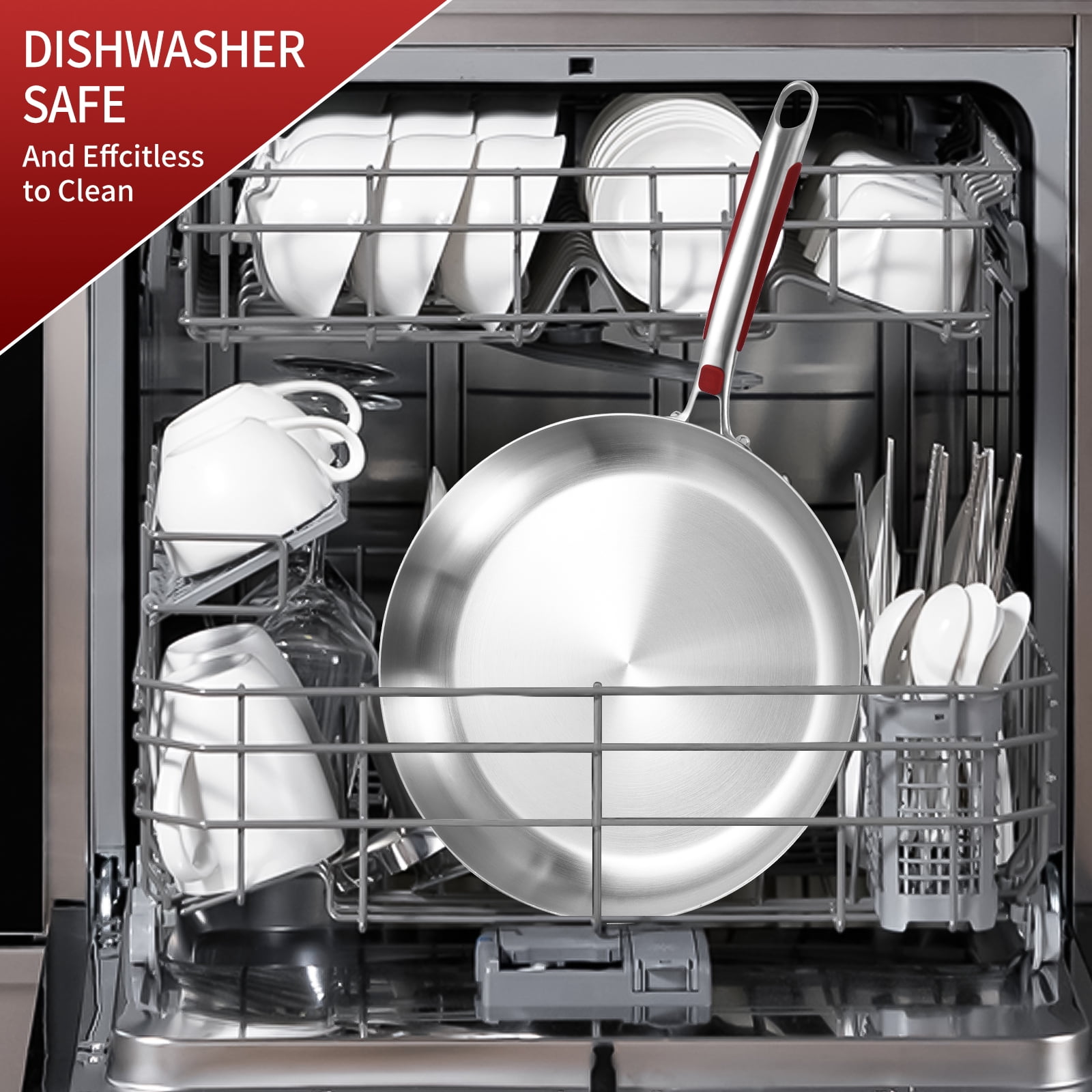 LOLYKITCH Tri-ply Stainless Steel Frying Pan with Lid,14 inch Large Skillet,Induction Cooking Pan,Dishwasher and Oven Safe. - Image 7