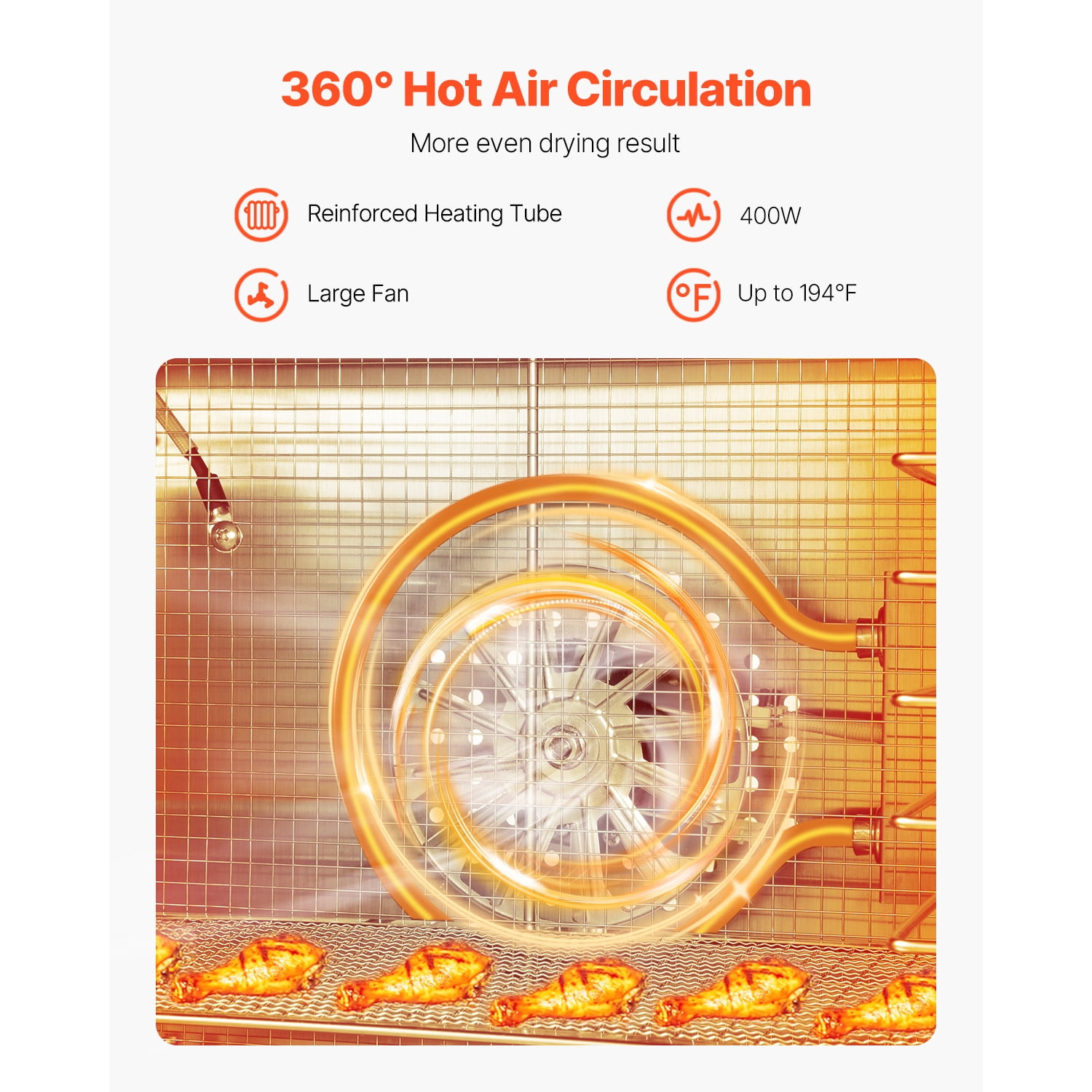 VEVOR 6 Trays Food Dehydrator Machine Stainless Steel 400W Jerky Fruit Drying Stainless Steel - Image 6