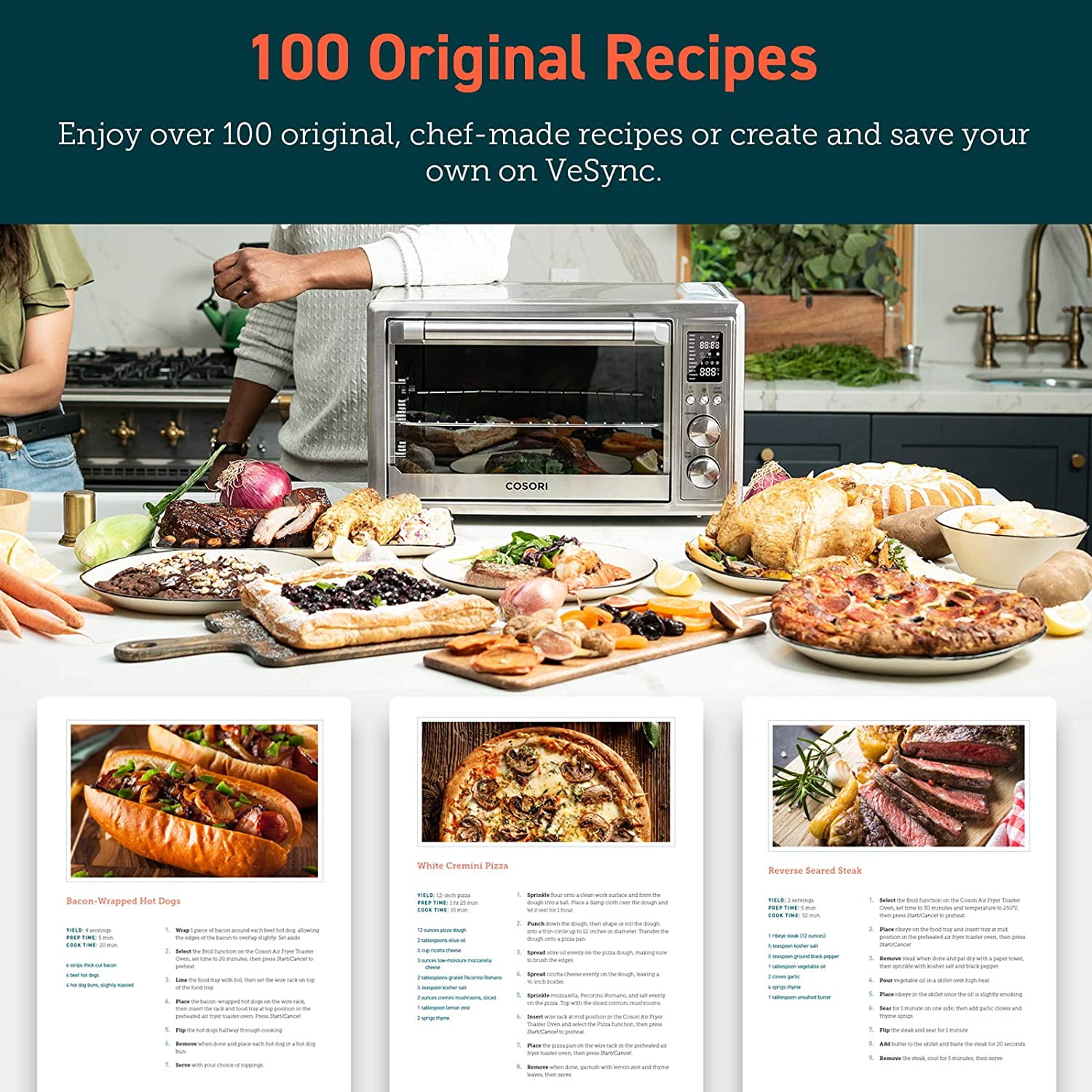 COSORI 32Qt / 30L Smart Air Fryer Toaster Oven, XL Large Capacity, 11 Presets, Rotisserie, Dehydrator, Works with Alexa, Sliver, Bonus Wire Rack - Image 6