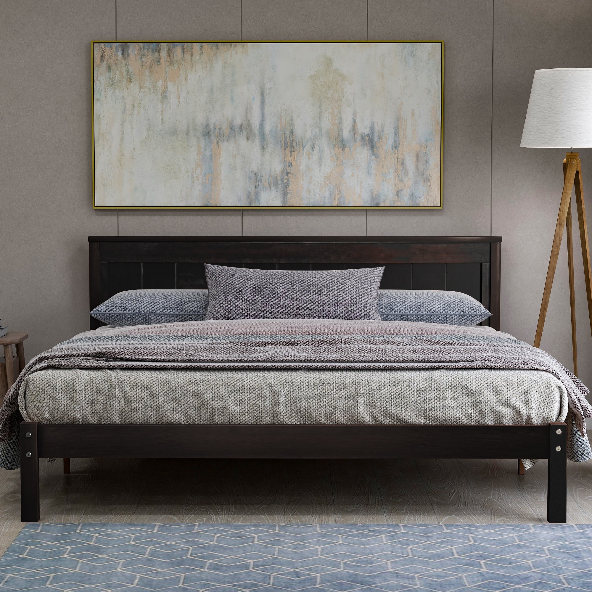 Euroco Modern Wood Platform Bed, Queen for Kids and Adults, Espresso - Image 4