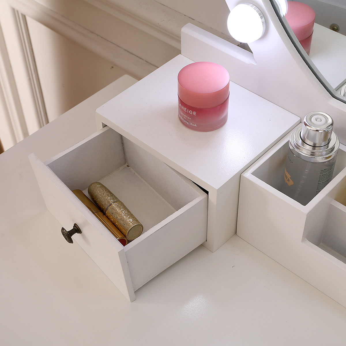 Ktaxon Dressing Table, Light Bulbs and Cushioned Stool Table Set, White - Image 9