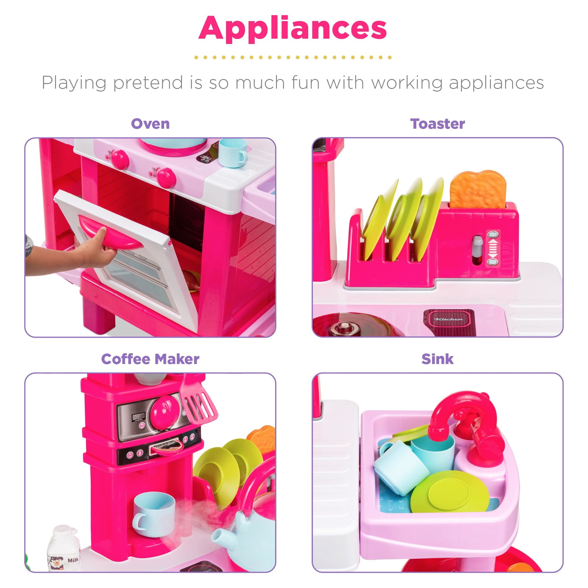 Best Choice Products Pretend Play Kitchen Toy Set for Kids with Water Vapor Teapot, 34 Accessories, Sounds - Image 8