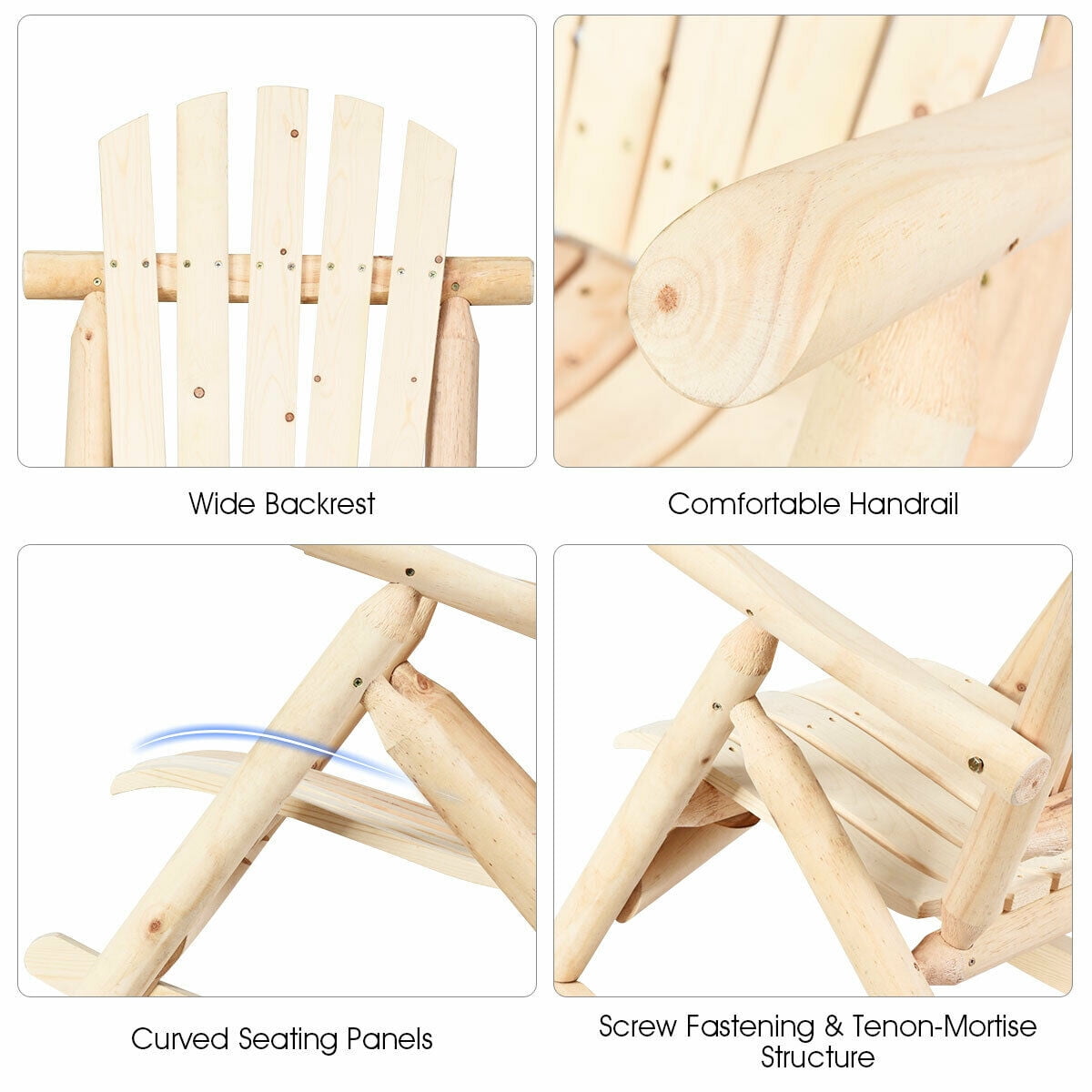 Costway Log Rocking Chair Wood Single Porch Rocker Lounge Patio Deck Furniture Natural - Image 3