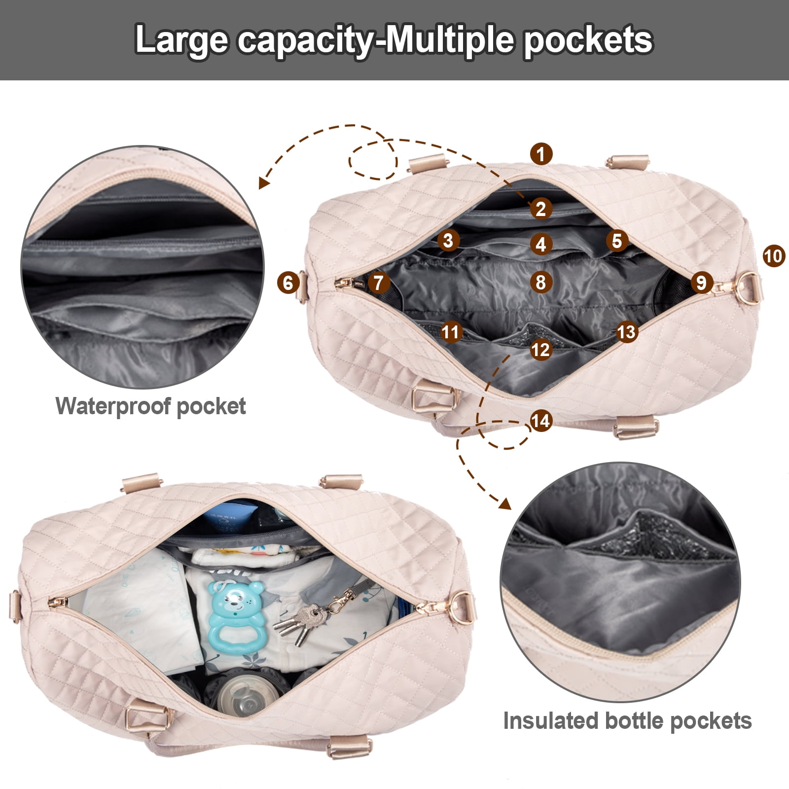 Lovevook Fashion Diaper Bag Tote, Large Mommy Bag for Hospital Breastfeeding Overnight Weekend Travel with Changing Pad and Pacifier Case - Image 5