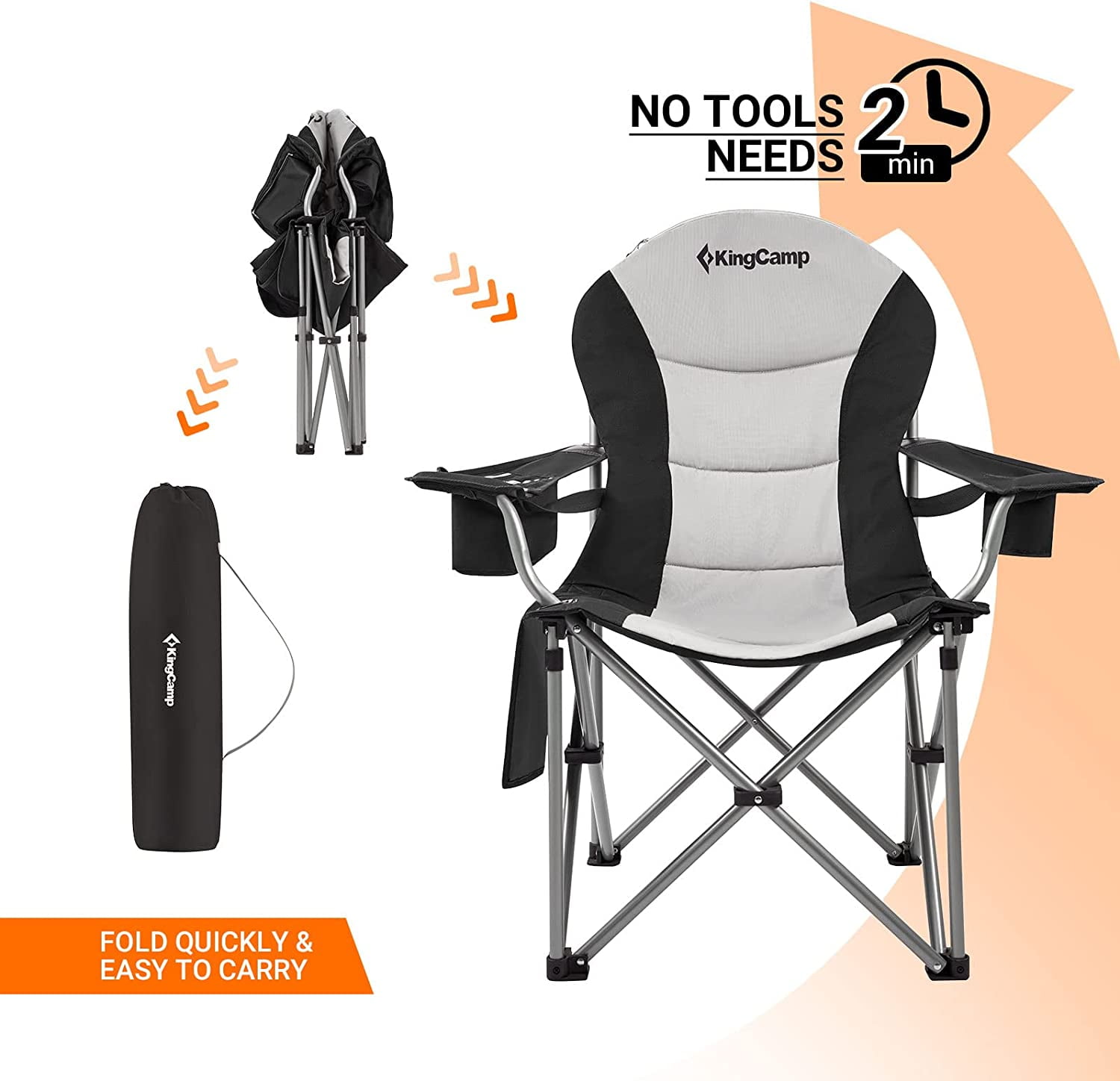 KingCamp Oversized Heavy-Duty Folding Camping Chair - Extra Wide Design, Padded Seat & Lumbar Support, Ideal for Adults, Support 353LBS, Fishing, Picnic & Travel (Black) - Image 7