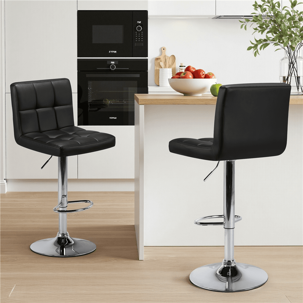 Renwick Adjustable Modern Faux Leather Mid-Back Bar Stool, Set of 2, Black - Image 5