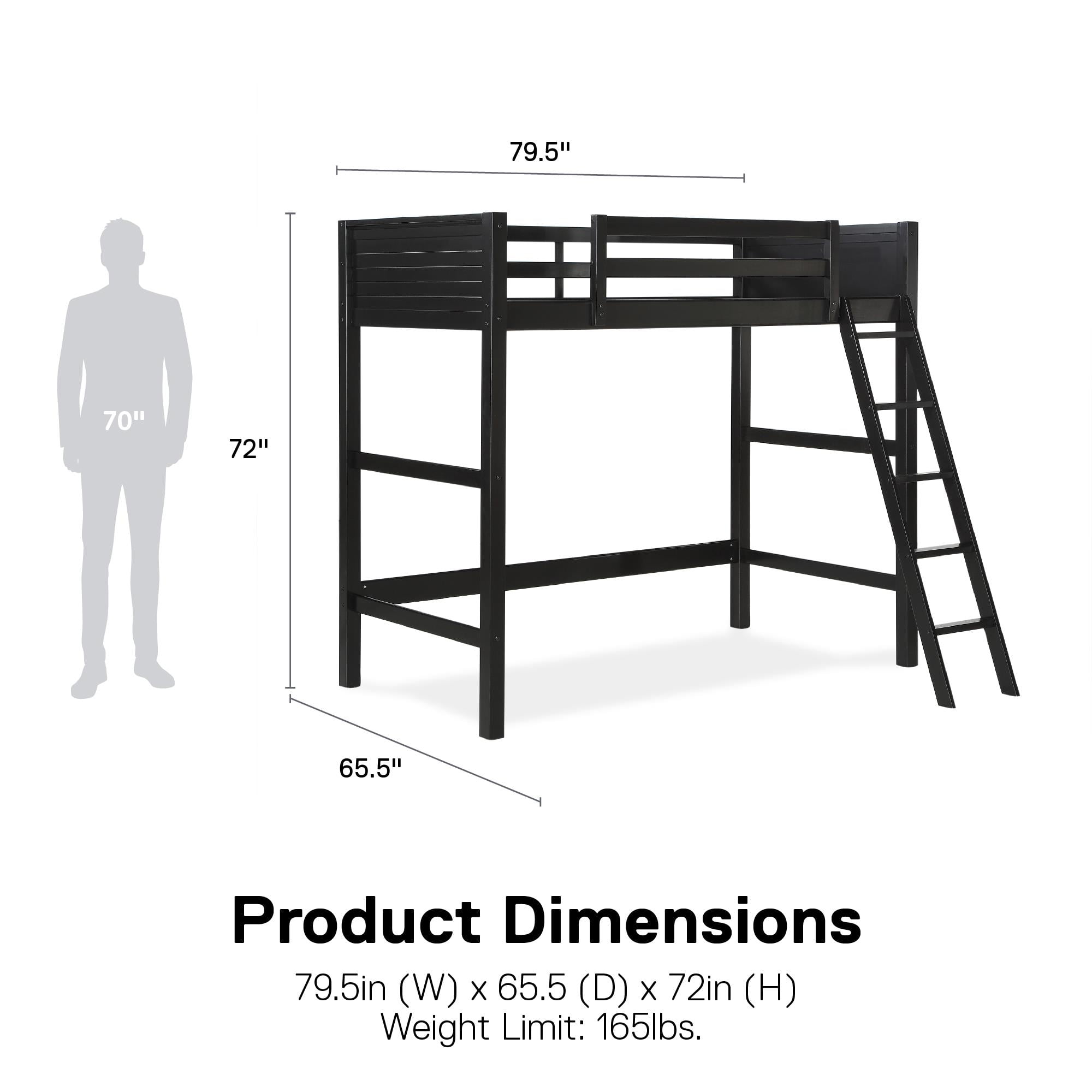 Your Zone Kiarah Twin Loft Bed with Ladder, Black - Image 13