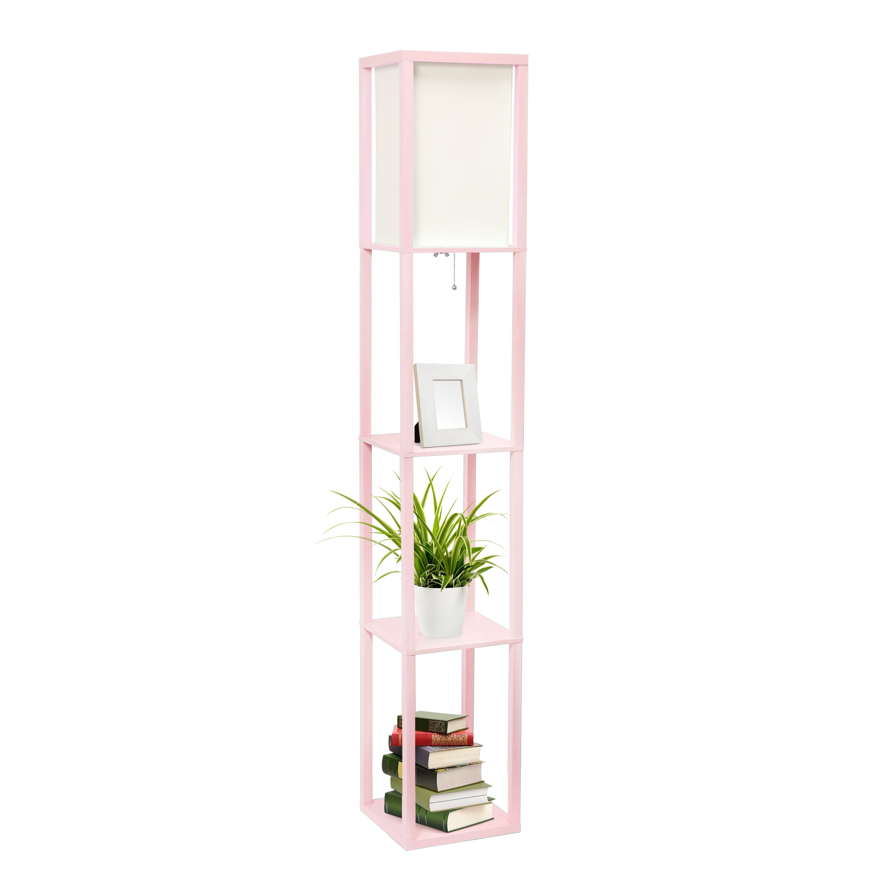 Lalia Home 62.5" Column Shelf Floor Lamp with Linen Shade, Light Pink - Image 2