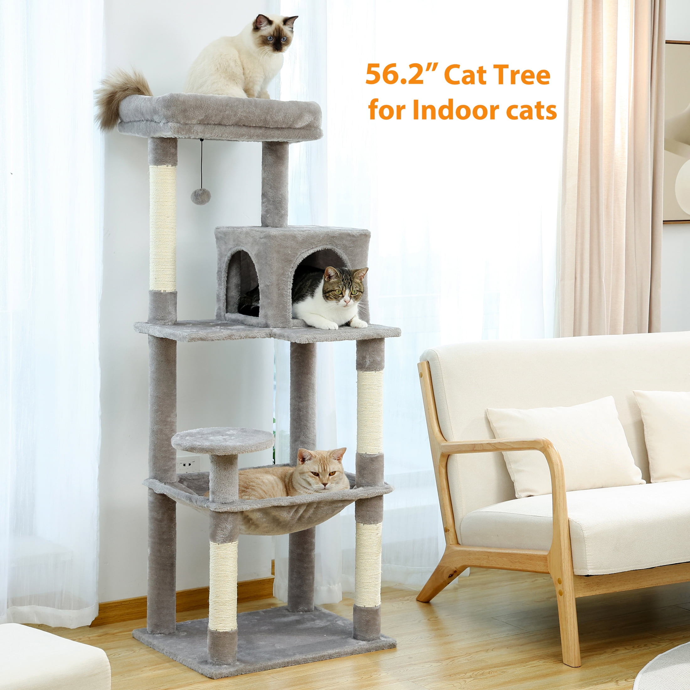 Pawz Road Cat Tree for Large Cats 56"Tall Cat Tower Condo with Scratching Post for Indoor Cats,Gray - Image 10