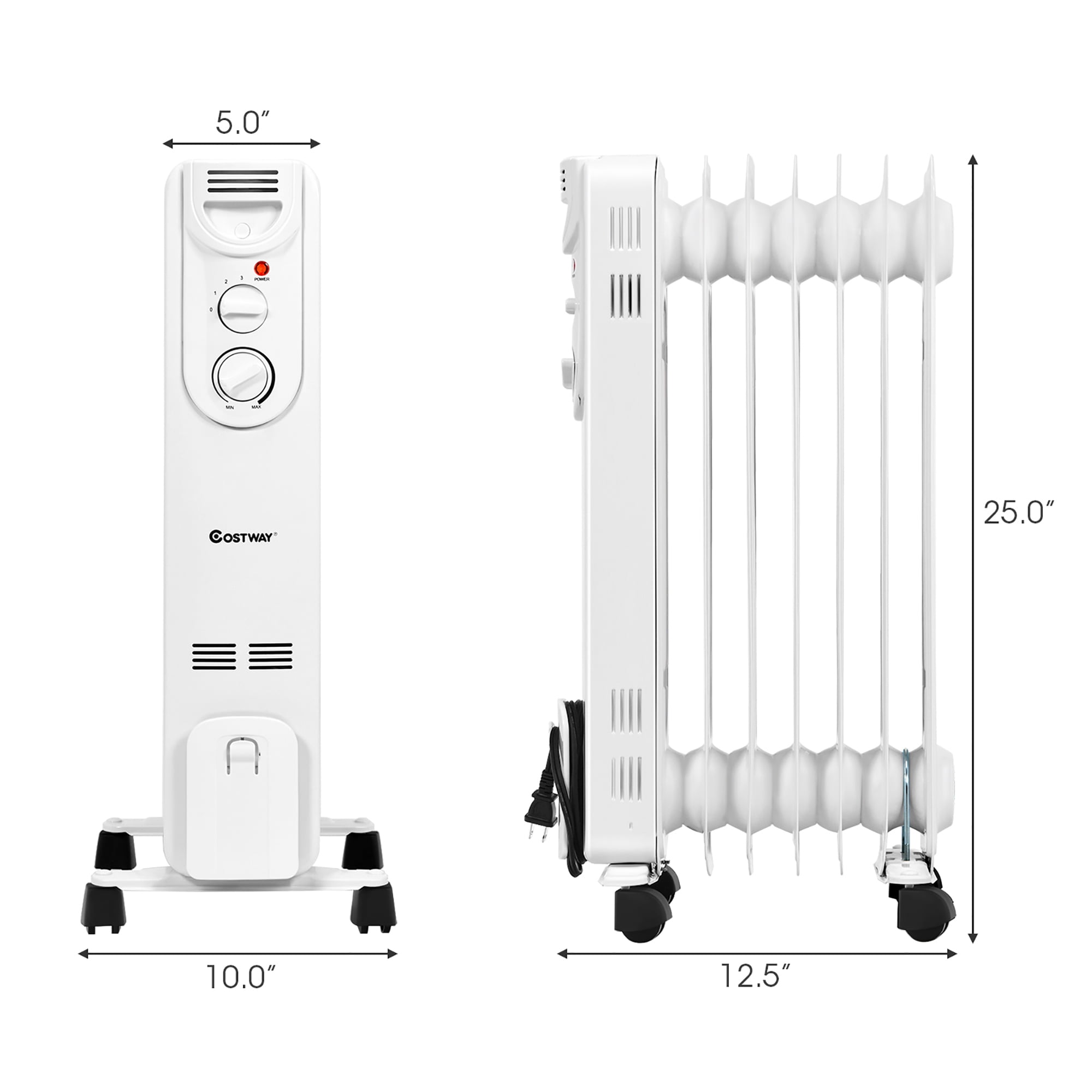 Costway 1500W Electric Oil Filled Radiator Space Heater 5-Fin Thermostat Room Radiant - Image 3