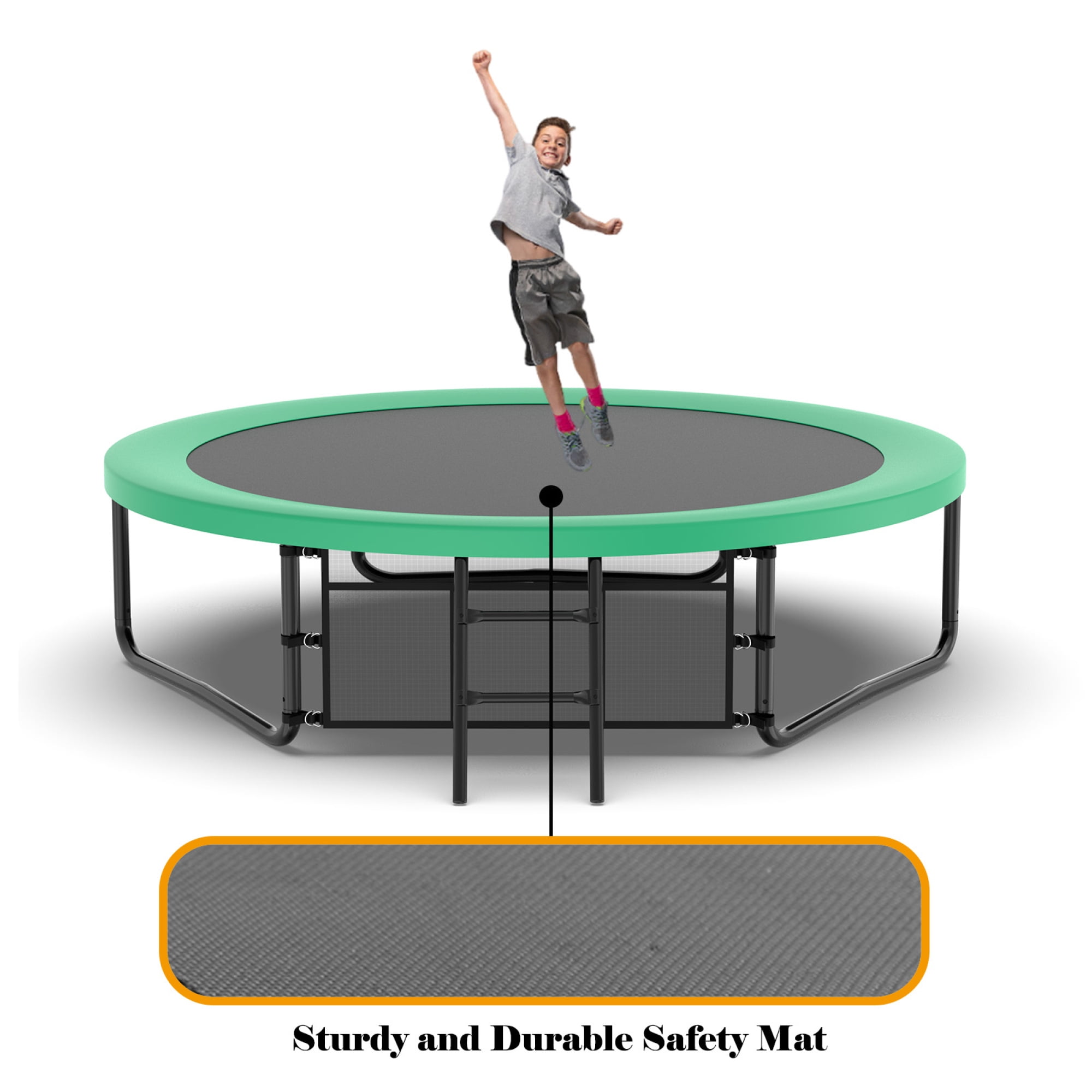 10FT Trampoline,Outdoor Recreational Trampolines with Safety Enclosure Net & Ladder,Pumpkin Trampoline for Kids,Green - Image 7