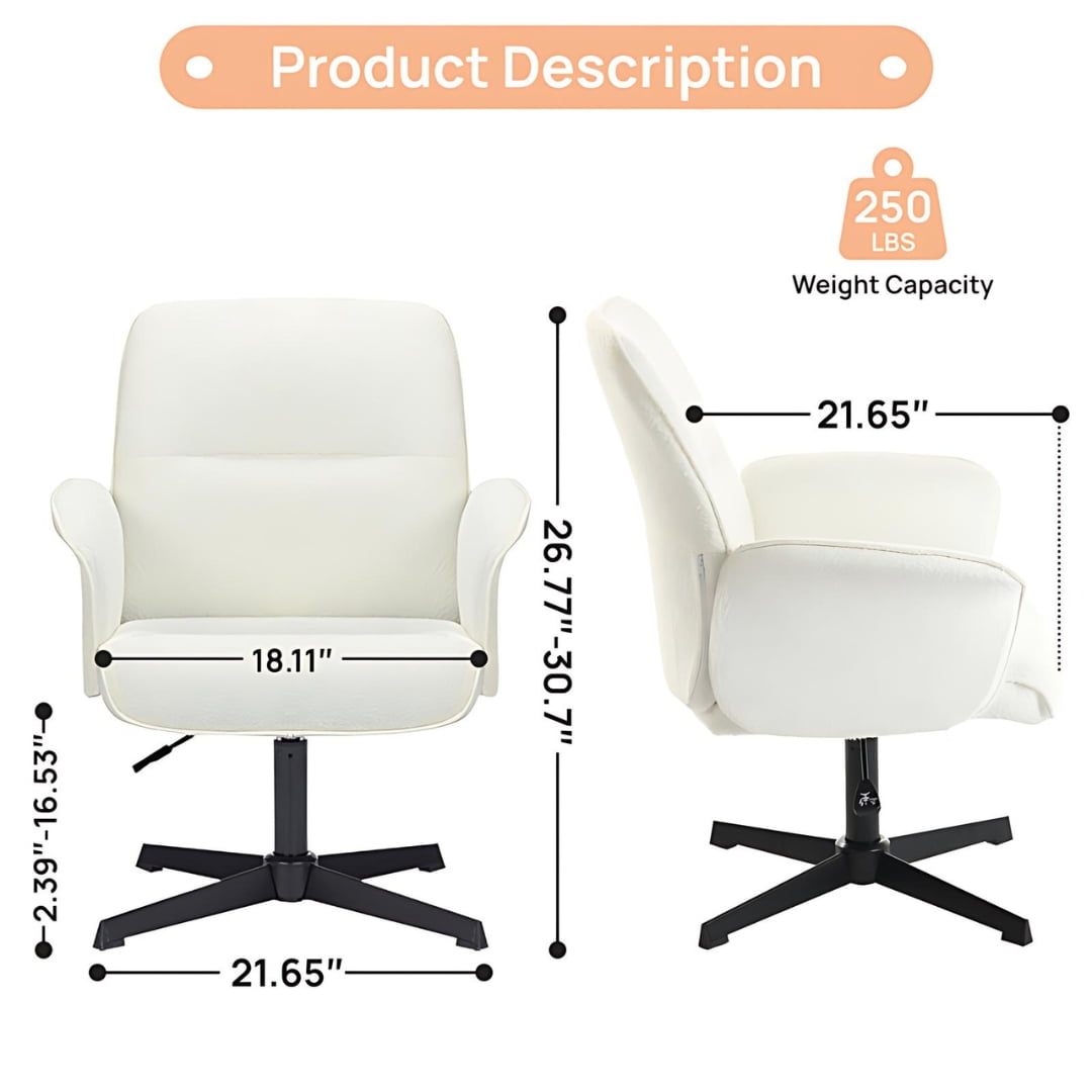 Homy Casa Office Desk Chair, Swivel Height Adjustable Wide Seat Computer Task Vanity Chair for Home Office, Beige - Image 2