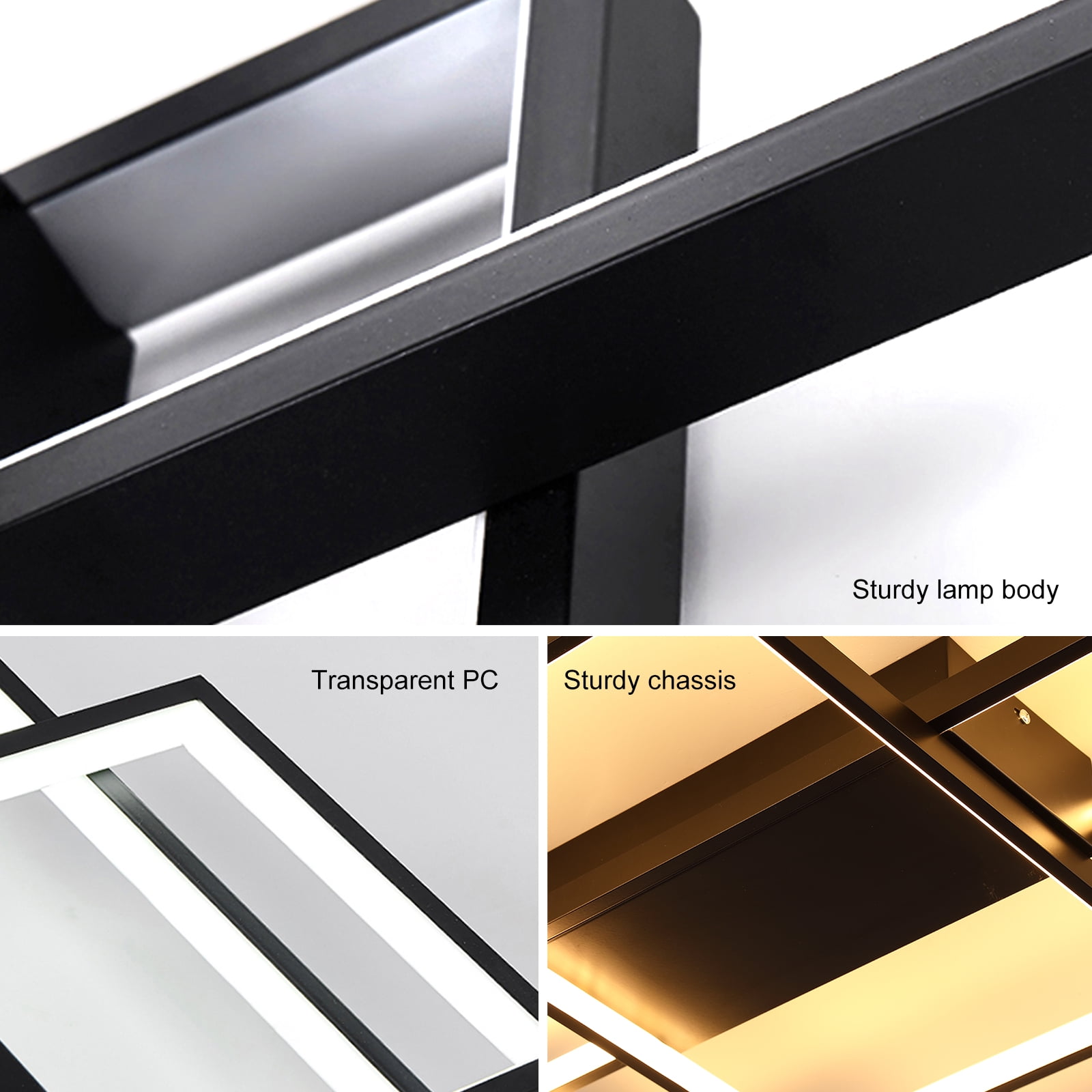 Garwarm Dimmable Ceiling Light, 3 Squares Modern LED Ceiling Lamps with Remote Control, 50W Acrylic Flush Mount Ceiling Light Fixture for Living Room Bedroom Kitchen(Black) - Image 13