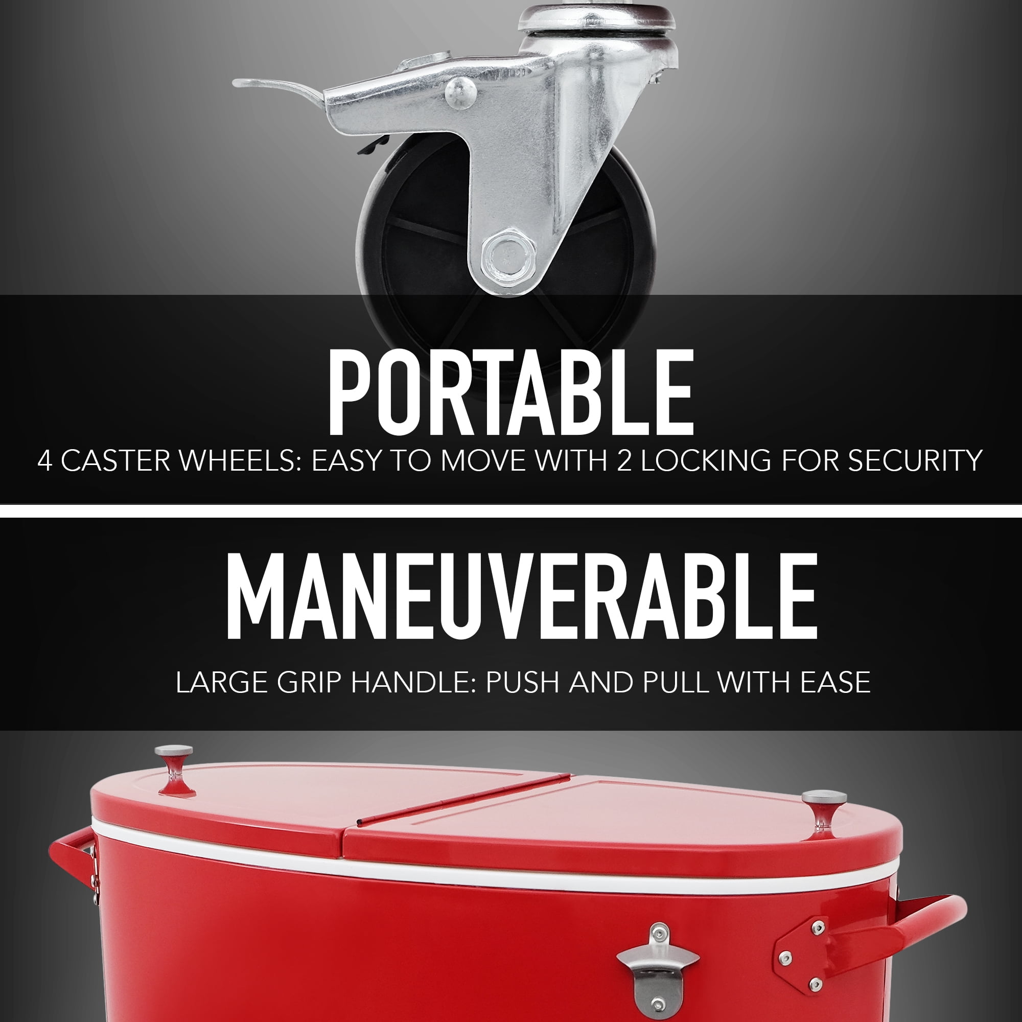 Permasteel 80-Qt Sporty Outdoor Rolling Patio Cooler with Wheels and Handles, Cooler Cart, Red - Image 8