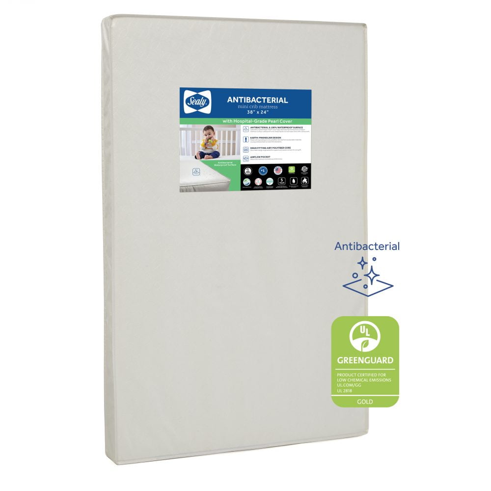 Sealy Antibacterial 38x24 Inch Mini Crib Mattress and Toddler Mini Pad, Waterproof, Medical-Grade Cover, GREENGUARD Certified - Image 8